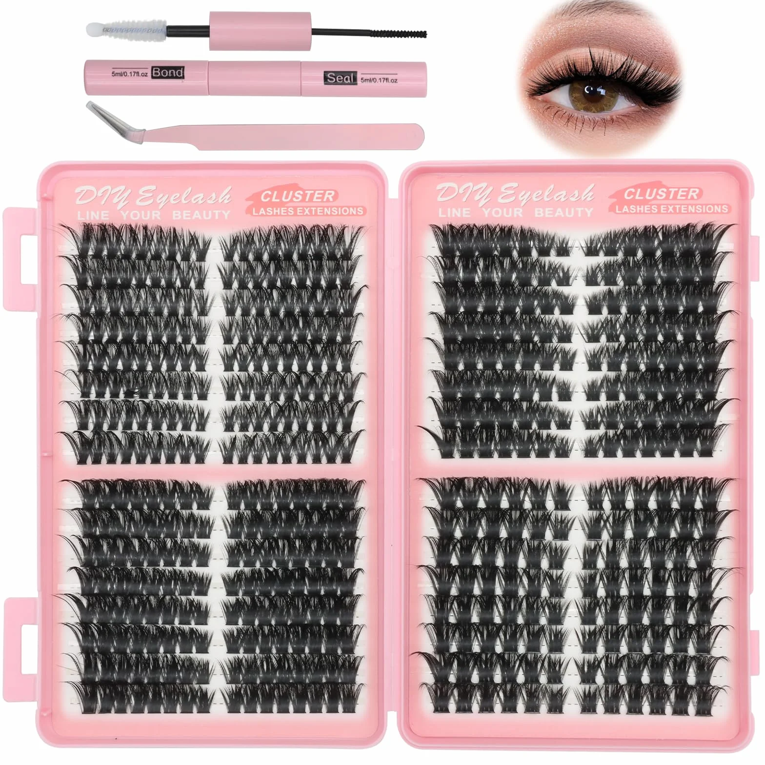 VEGCOO Ciglia Finte Ciuffetti 480 Pezzi, 60+100+120+150D Ciuffetti Ciglia Finte, Kit Extension Ciglia 10-16mm Volume Cluster Lashes con Accessori per Principianti ed Esperte