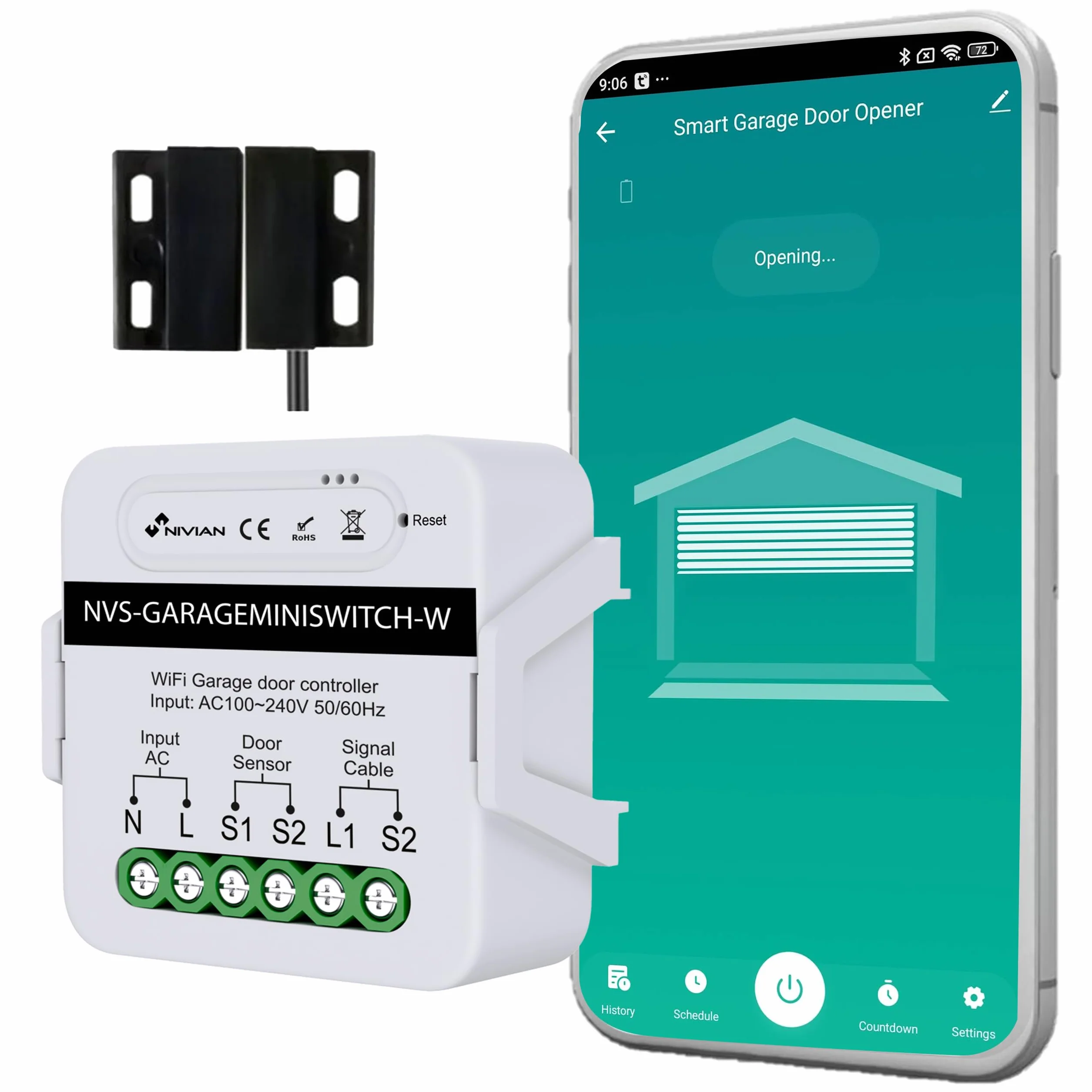 NIVIAN Controller WiFi per motore Porta del Garage, Compatibile con Alexa e Google, App Tuya/SmartLife