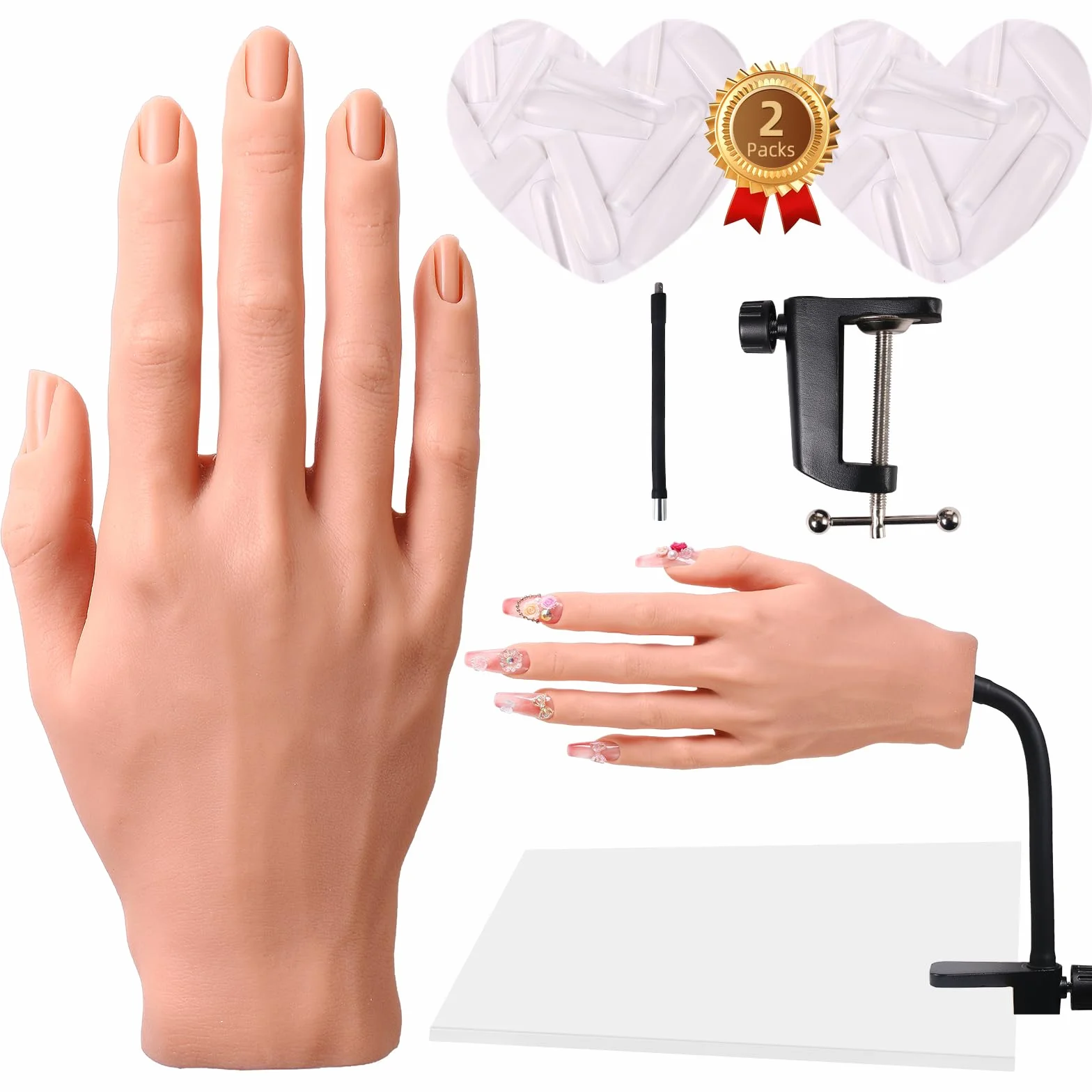 Mano di Pratica per Unghie in Acrilico - Mano di Pratica per Unghie in Silicone - Modello di Mano Flessibile per la Pratica delle Unghie in Silicone per Principianti Professionisti (-25)