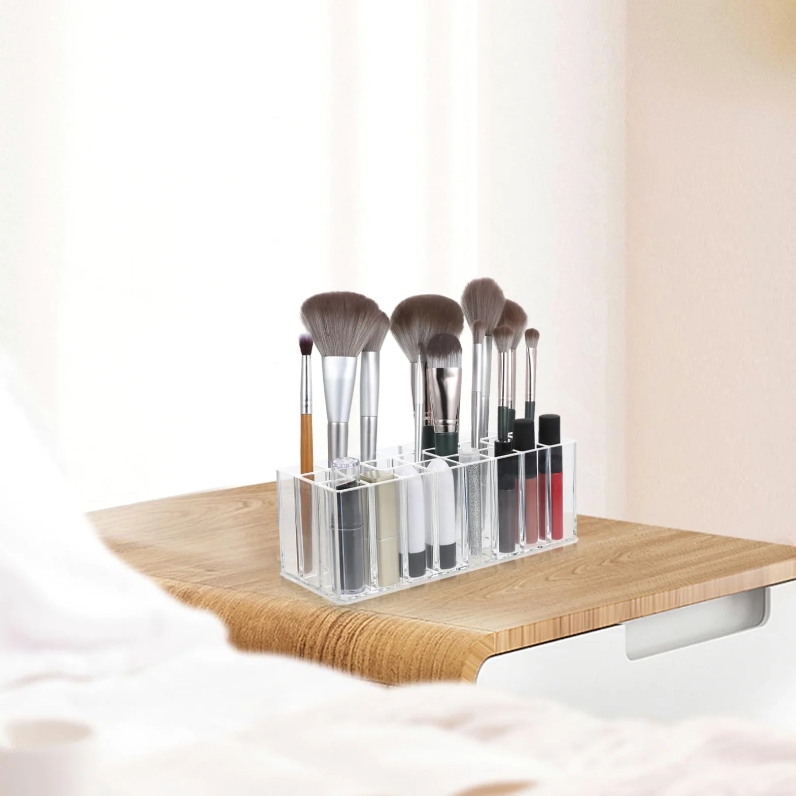 ULTECHNOVO Porta Rossetti Acrilico Trasparente 24 Scomparti Organizer Trucco Verticale Contenitore Pennelli Sopracciglia Espositore Cosmetici Da Scrivania Per Camera Da Letto e Bagno