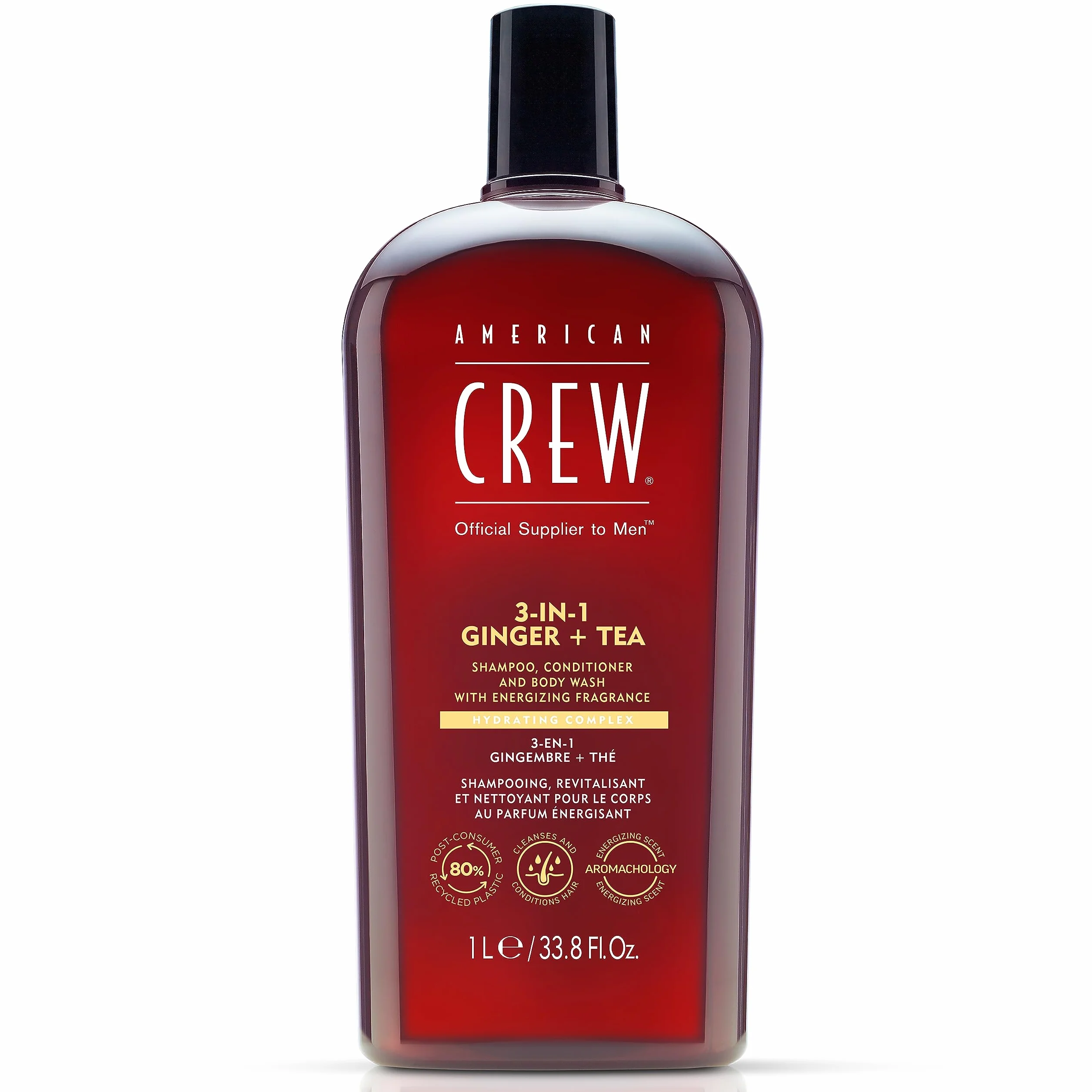 AMERICAN CREW – 3 in 1 Zinger & Tea Shampoo, balsamo & Body Wash, 1000 ml, shampoo e gel doccia per uomini, prodotto per la pulizia quotidiana di corpo e capelli