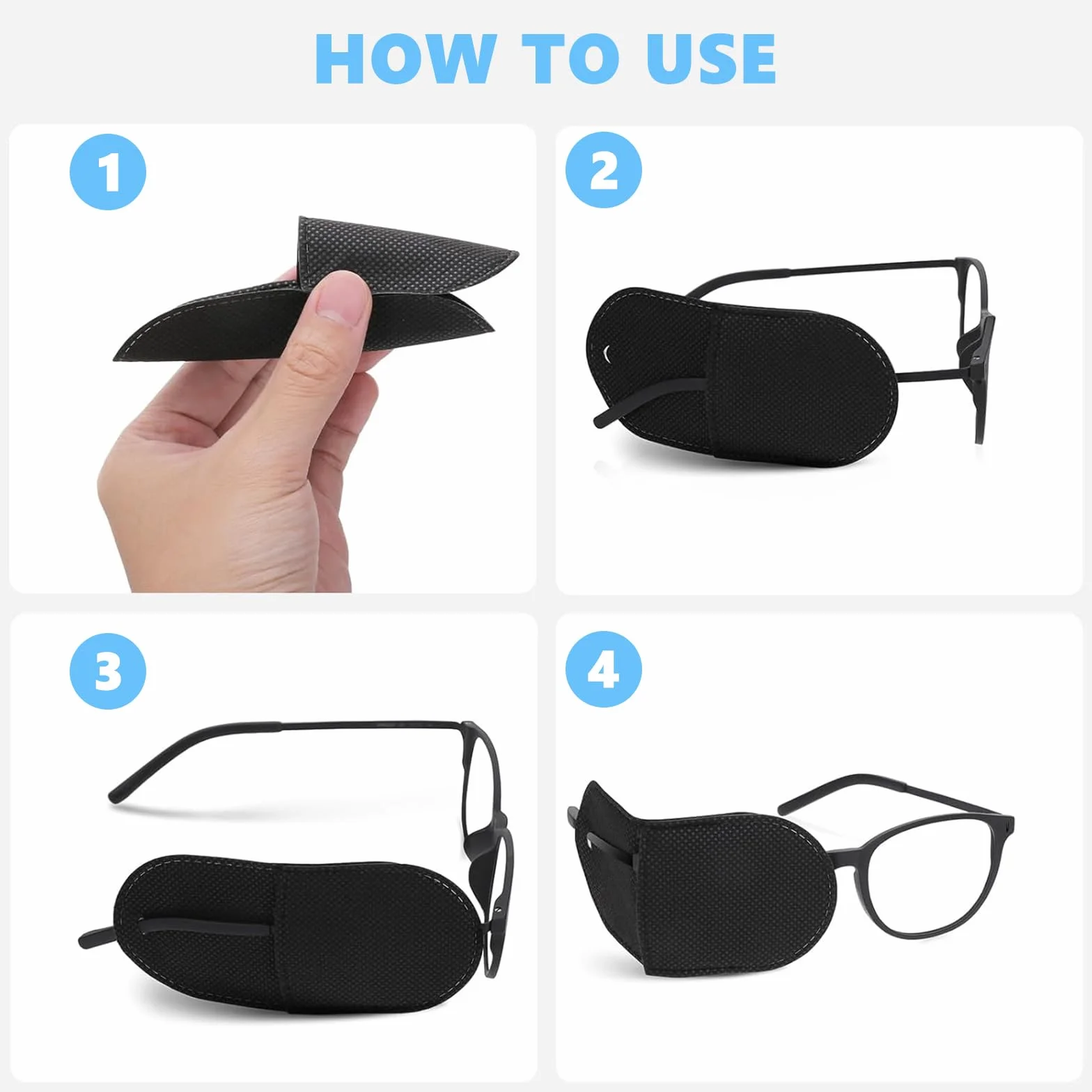 6 Pezzi Patch Occhio per Occhiali, Bande Oculari per Occhiali Riutilizzabili, Benda per Occhio in non Tessuto, per Sinistro e Destro, per Miglioramento Ambliopia, Visione, Strabismo, Nero