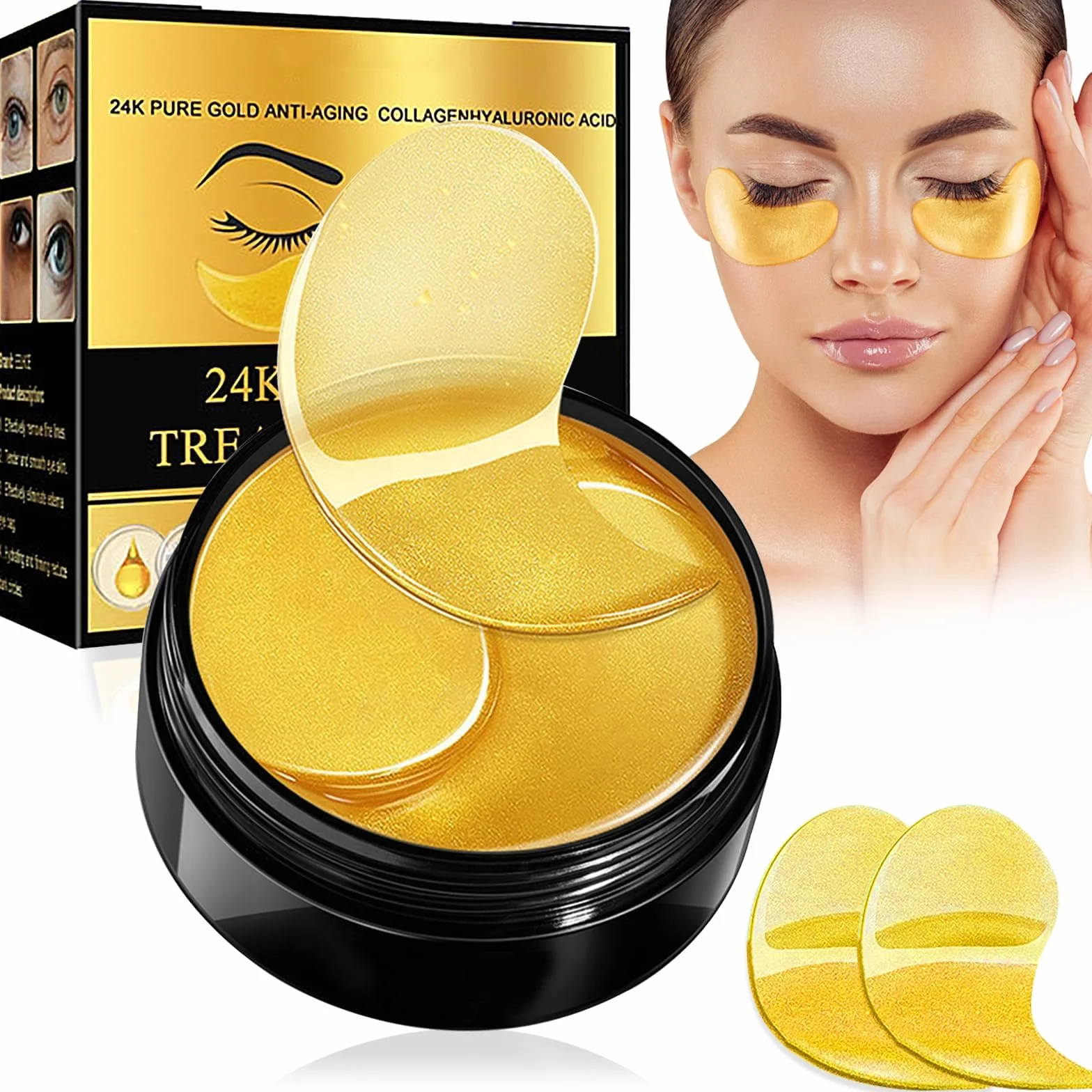 60 Pcs Patch Occhi 24k Gold, Maschera Occhi Collagene, Combattente Occhiaie Scure E Borse Sotto Gli Occhi, Idratante E Lenitiva Per Occhi Gonfi, Effetto Idratante E Antietà, Unisex