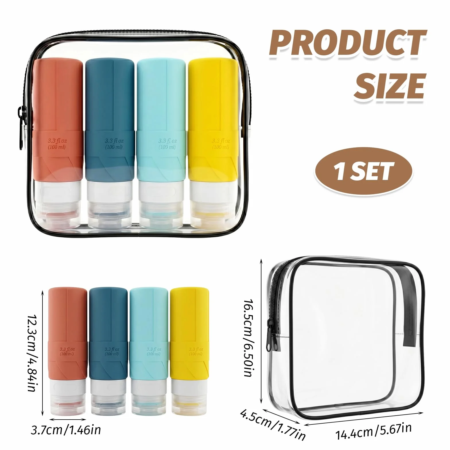 Flaconi da Viaggio 100 ml, 4 Pezzi Kit Viaggio Liquidi, Contenitori da Viaggio per Liquidi, Silicone Senza BPA, Riutilizzabile Adatto per Creme Lozioni