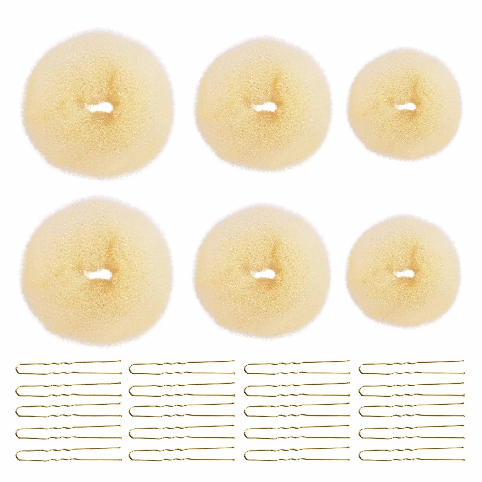 6 Pezzi Ciambella per Chignon, Creatore per Pane Ciambella Accessori Capelli Chignon con 20 Clip a Forma di U per Donne e Ragazze (Beige)