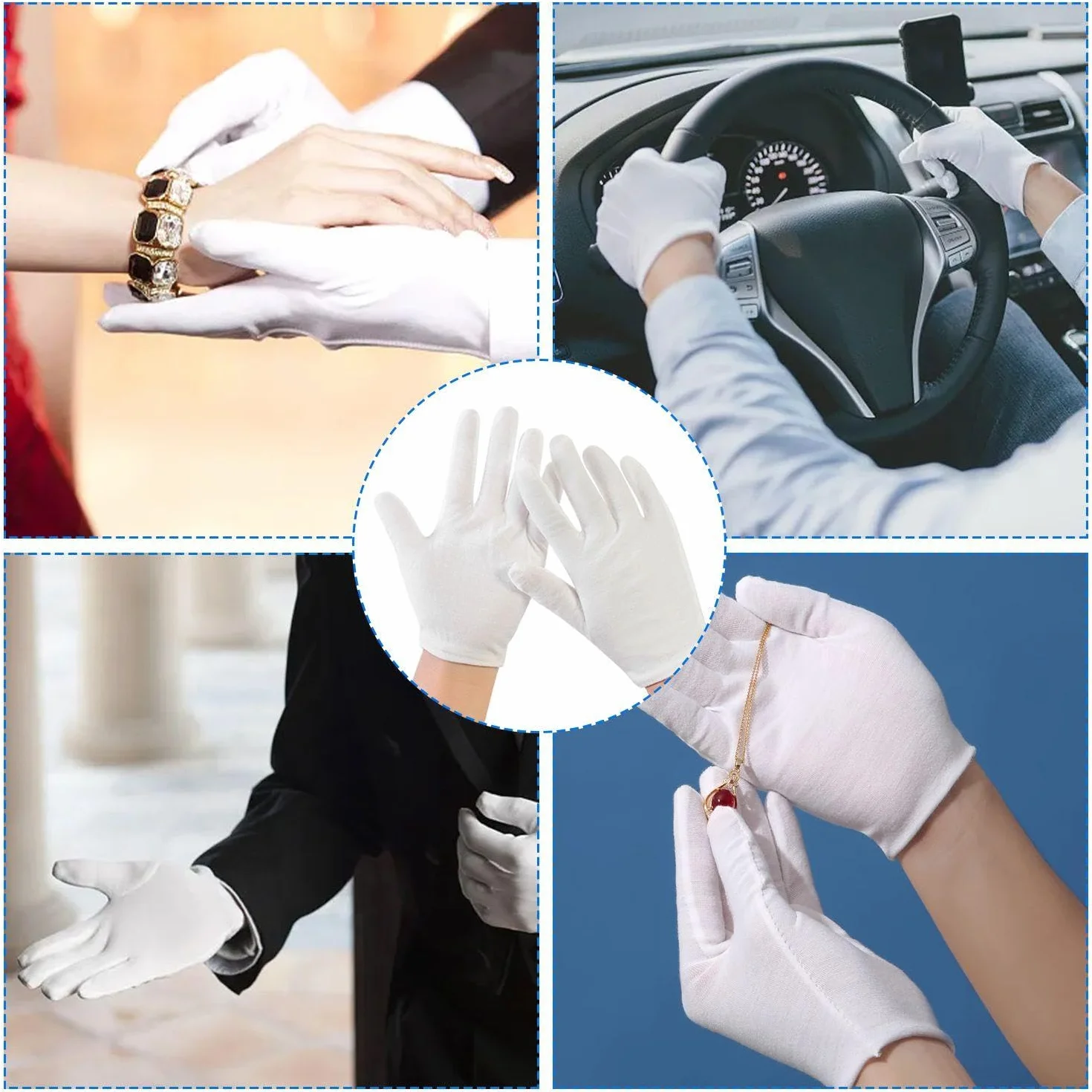 6 paia di guanti per touch screen, 6 paia di guanti da dito completi, guanti da lavoro, guanti idratanti per il sonno, guanti bianchi versatili