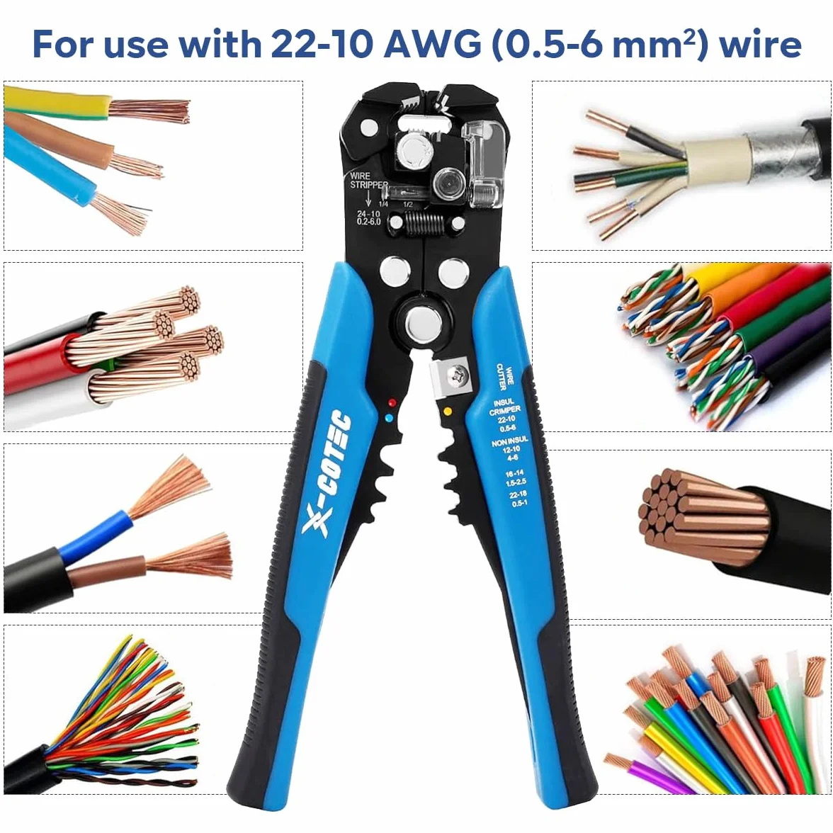 Pinza Spelafili Elettricista 3 in 1, Pinza Spellacavi Elettrici Professionale, Spellafili e Tagliafili Multifunzione, a Crimpare per Cavi 24-10 AWG