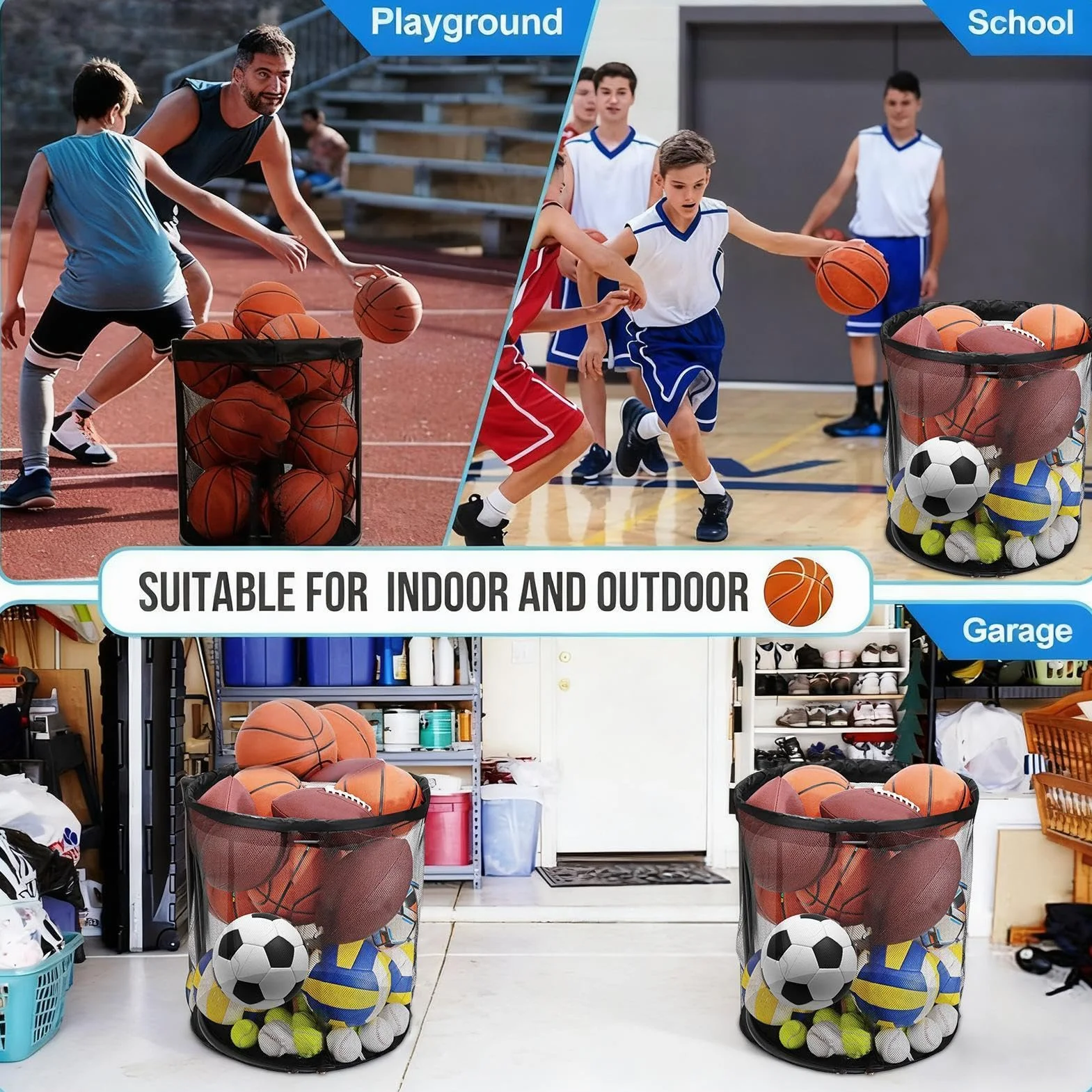 Contenitore per Palle Portapalle da Garage Grande Capacità Esterno Sport