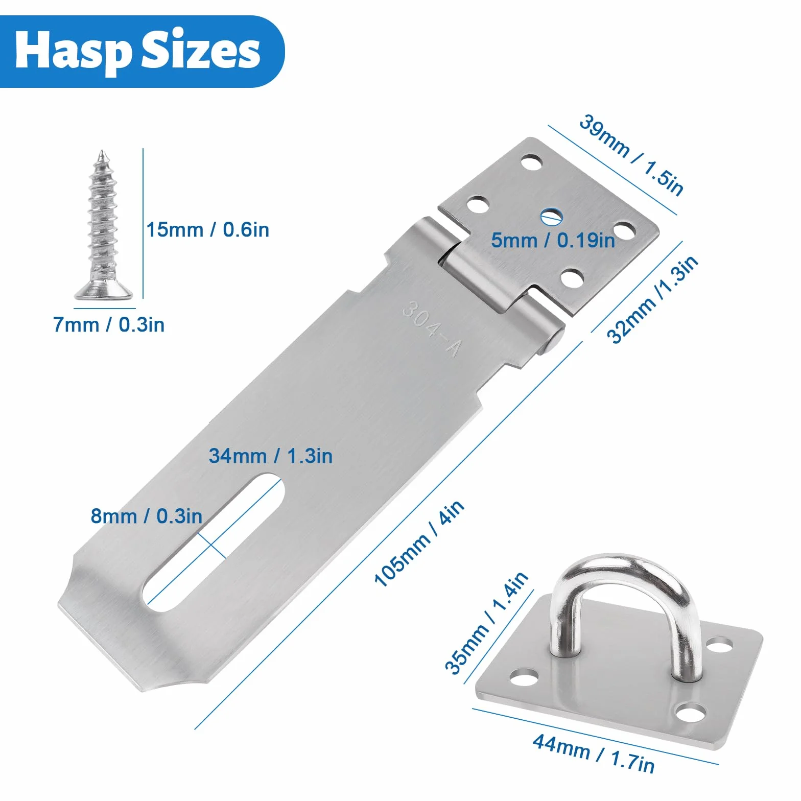 Lucchetto Haspe 5 pollici in acciaio inox 304 serratura sicurezza armadi cancelli 137x39mm