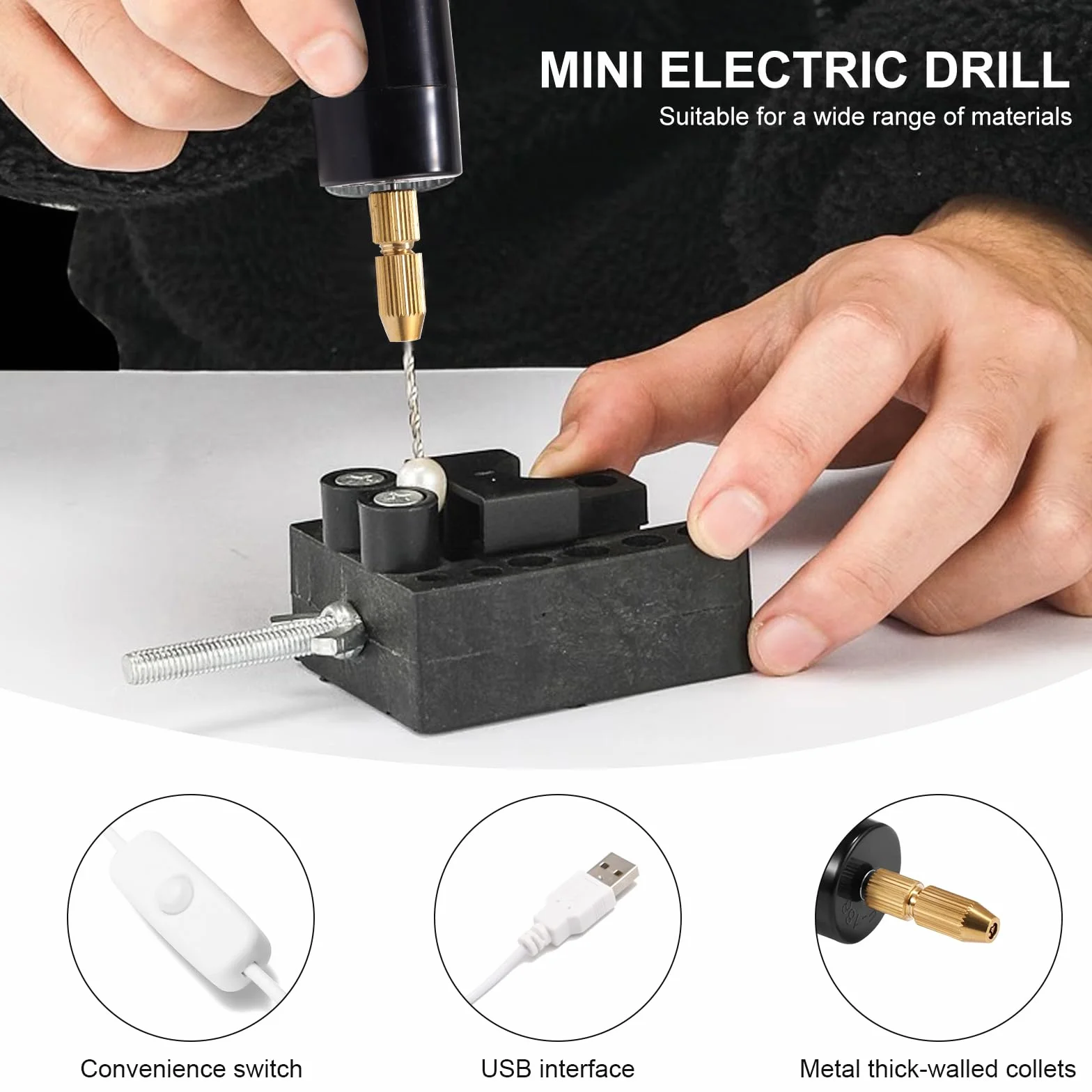Mini Trapani Elettrici Portatile 5V Ricaricabile con 9 Pezzi Trapano USB Foratura Legno Plastica