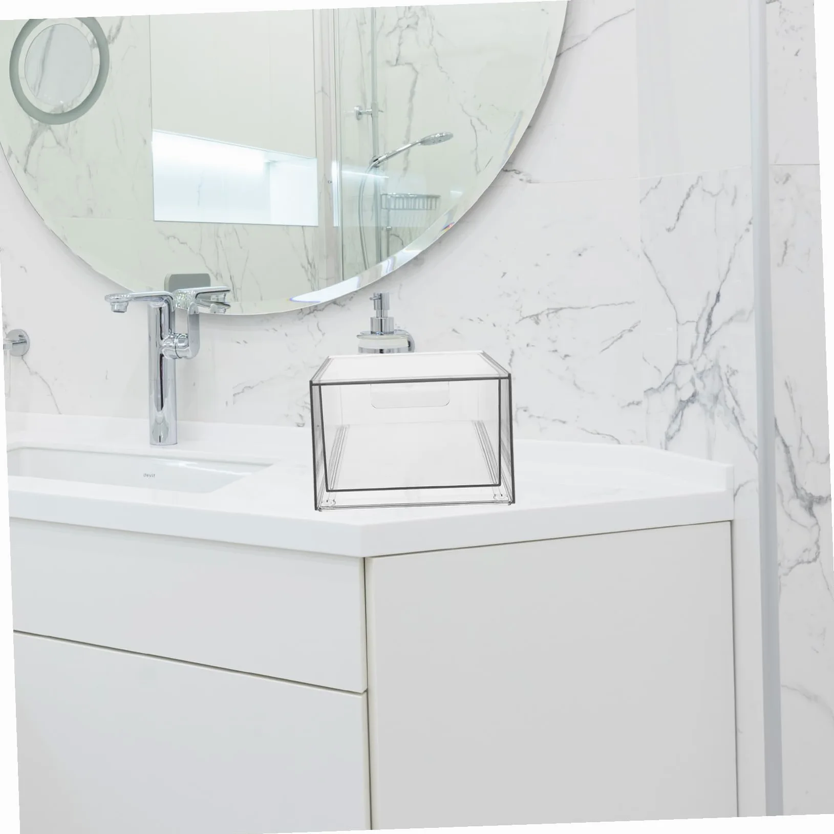 Organizer per Trucchi in Acrilico Trasparente con Impilabili Porta Prodotti per Cura Fazzoletti per Bagno e Lavabo Salvaspazio e Comodo