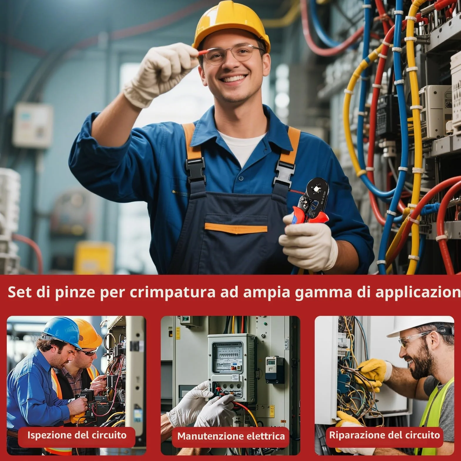 Set di Puntalini, Pinza Crimpatrice 0,25-10mm², Capicorda Elettrici, Attrezzi Elettricista