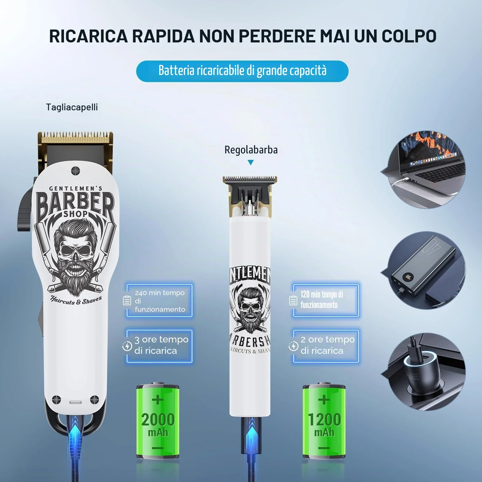 BESTBOMG Tagliacapelli Uomo Professionale, Tagliacapelli Elettrico Regolabarba Trimmer Con Pettine Limite, Macchinetta Vapell 2000mAh/1200mAh Batteria Ricaricabile per Bambini Adulti Pet (Y4+T9)