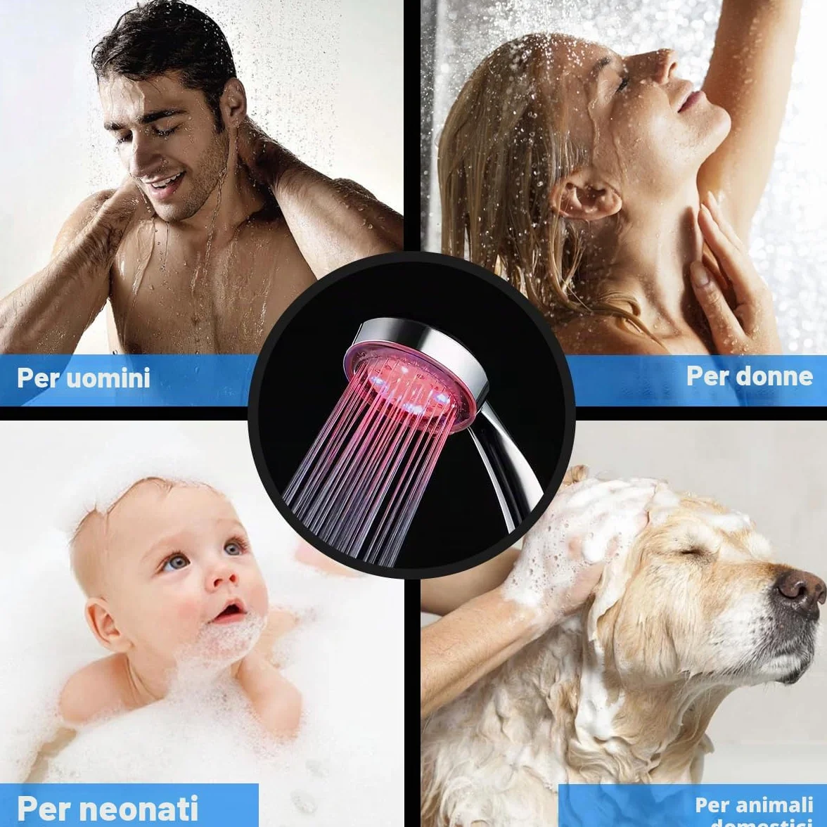 LED Soffione Doccia Luminoso 7 Colori Cromo Universale