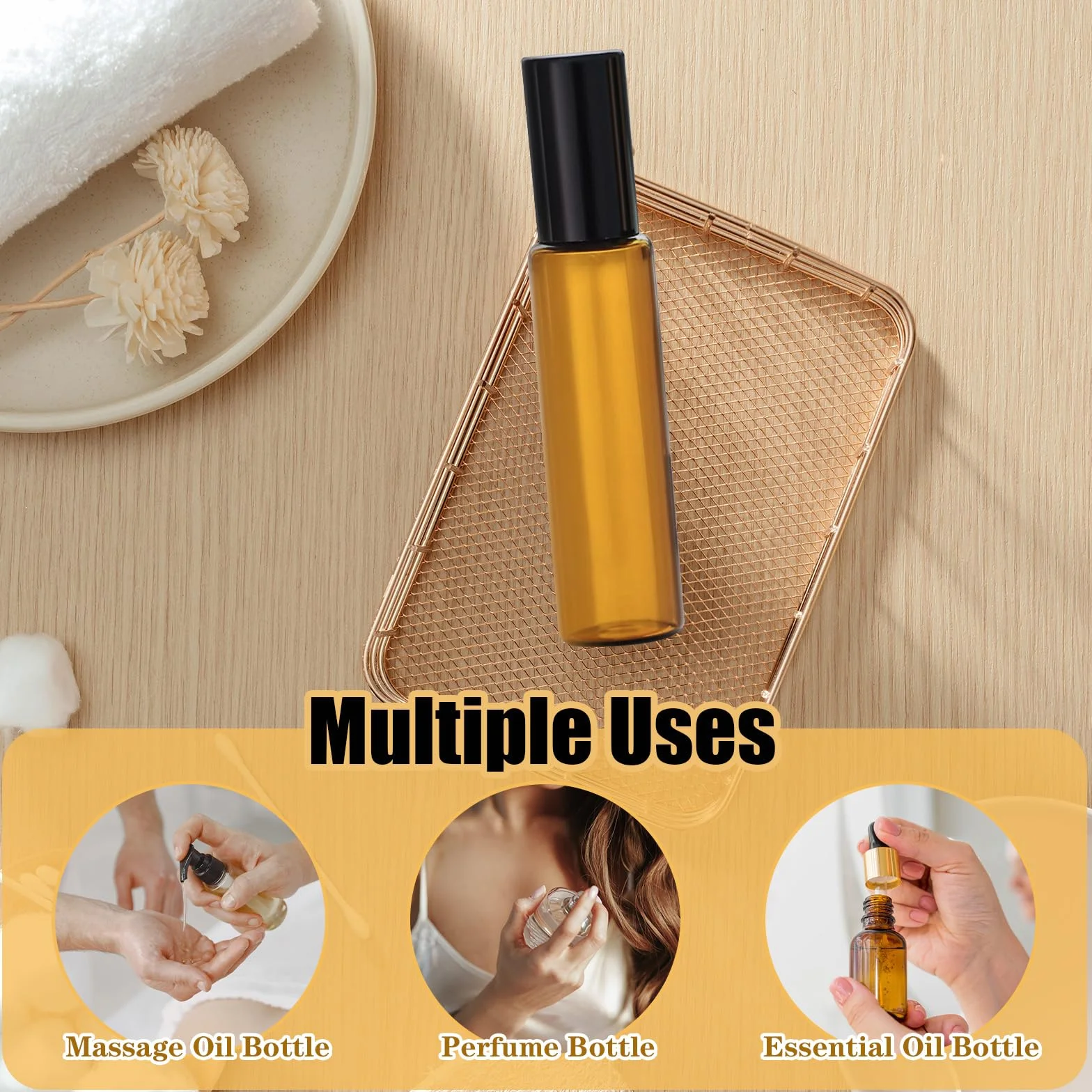 10 Pezzi Roll On Vuoto per Oli Essenziali 10ml, Marrone Bottiglie Vuote in Vetro con Sfera in Acciaio Inossidabile, Riutilizzabile, Boccette Vetro per Oli, Profumi, Cosmetici, Aromaterapia