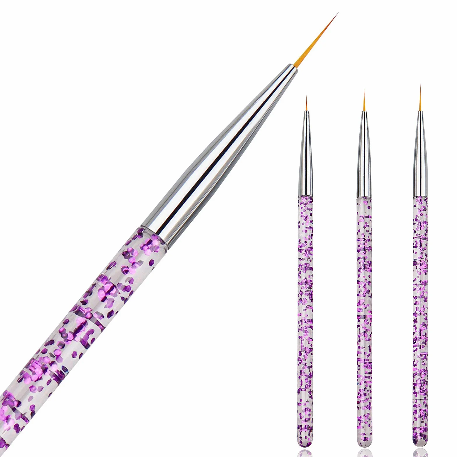 Hanyousheng Pennelli per Unghie,3pc Pennelli per Nail Art Professionali,Per Disegnare Linee Fini Attrezzo per gel UV Disegno Fodera Pennelli Unghie Strumenti Manicure