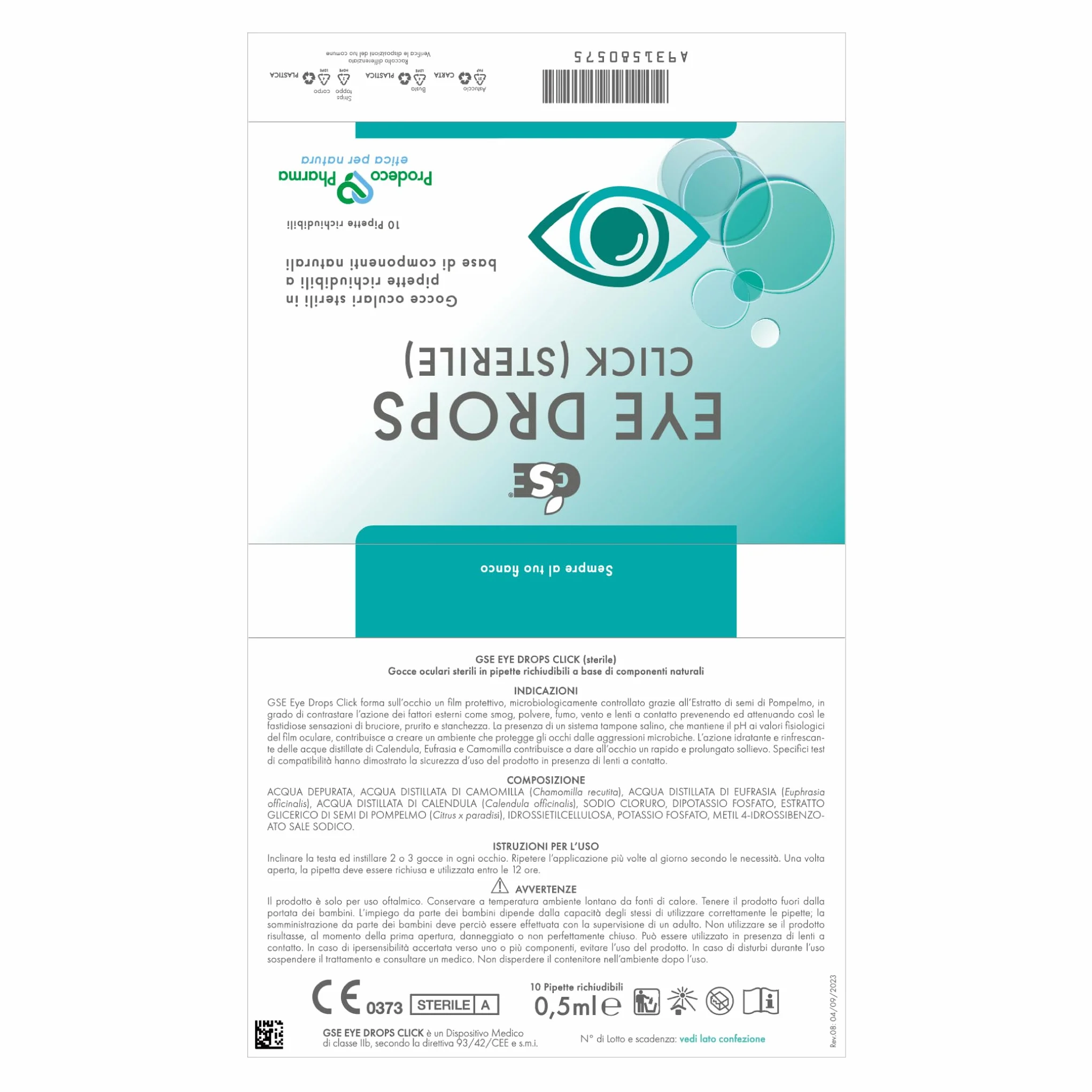 Prodeco Pharma GSE Eye Drops Click 10 Pipette Richiudibili da 0,5ml - Gocce Oculari Rinfrescanti, Idratanti, Lenitive con Azione Antimicrobica