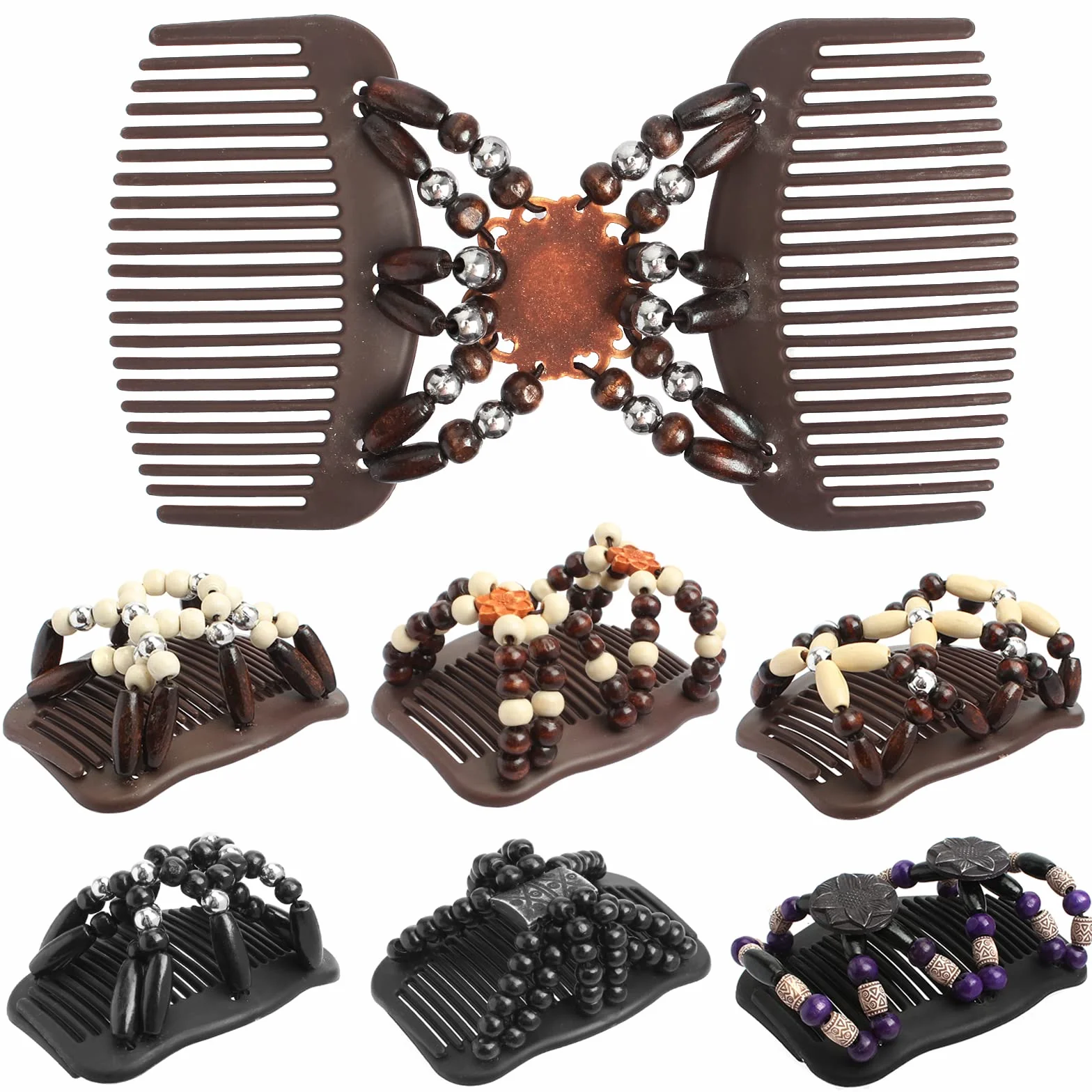 Dadabig 7 pettini per capelli con perline, magia, elastici, doppio pettine estensibile, per capelli africano, per donne e ragazze (7 stili)