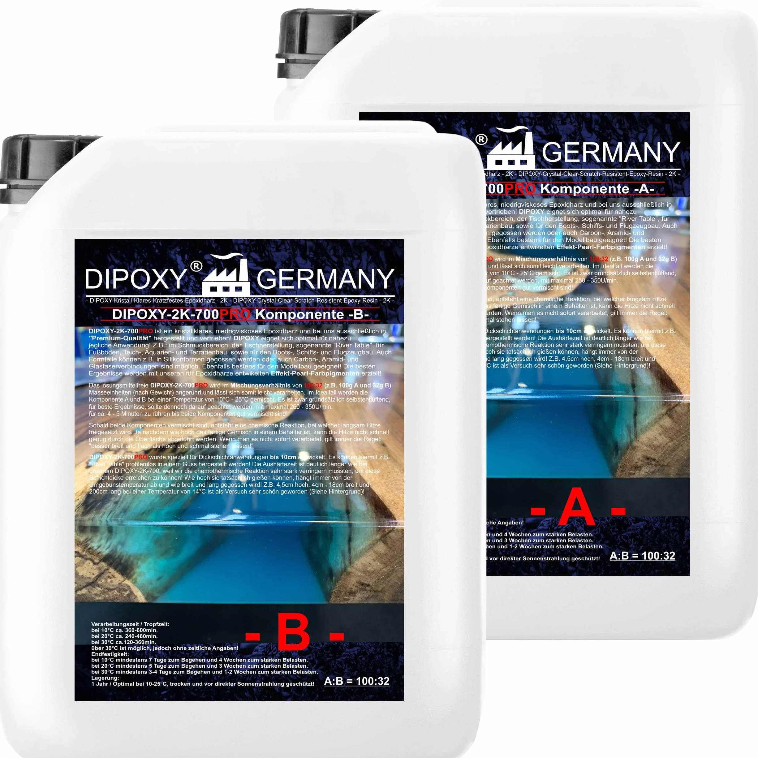 Resina epossidica bicomponente Dipoxy-2K-700 autolivellante trasparente 19,8 kg fino a 10 cm