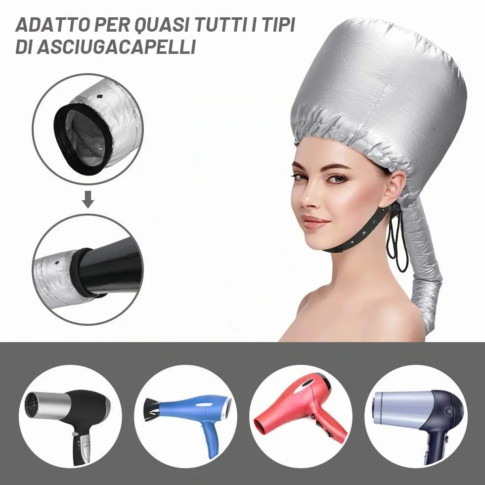 Casco per asciugatura cuffia asciugacapelli, Welltop cuffia termica per capelliper capelli regolabile a mano libera Utilizzato per asciugatura, acconciatura, arricciatura (Argento)