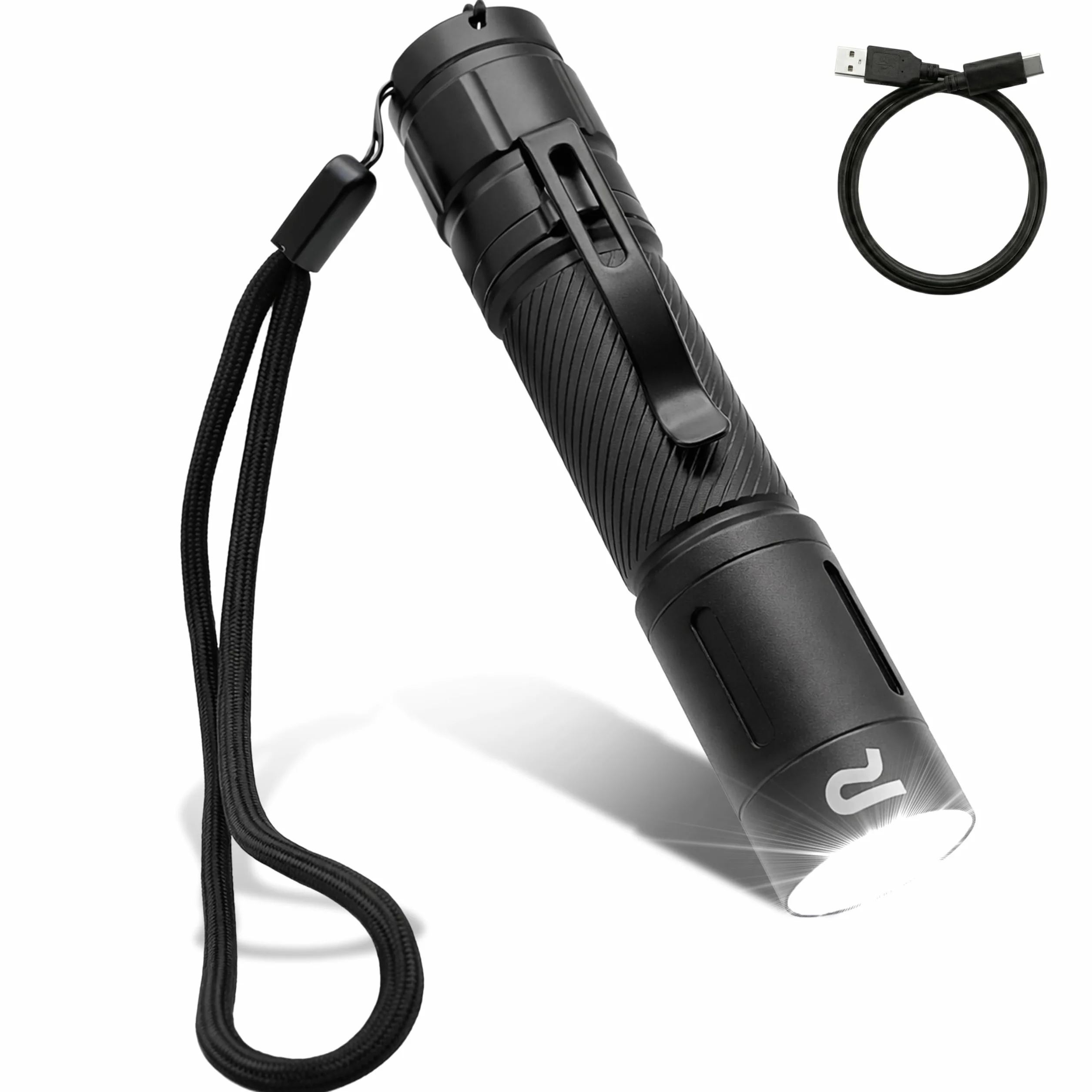 Generico Torcia Professionale Ricaricabile USB LED Alluminio 11,8 cm Nero