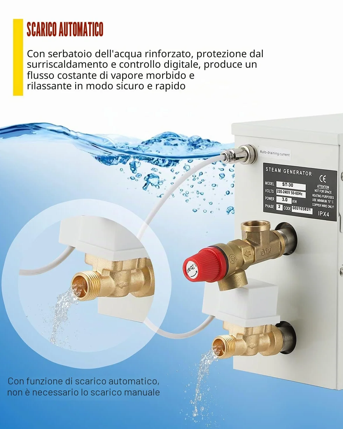 CGOLDENWALL Generatore di Sauna a Vapore 3KW 220V, Regolatore Digitale LED 35-55℃, per 3m³
