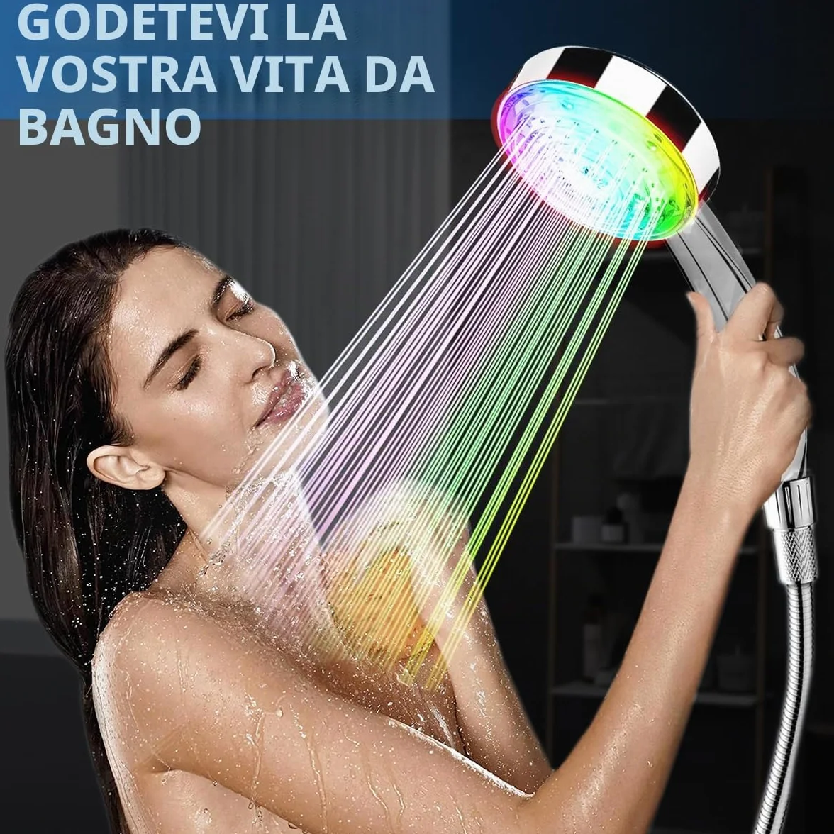 LED Soffione Doccia Luminoso 7 Colori Cromo Universale
