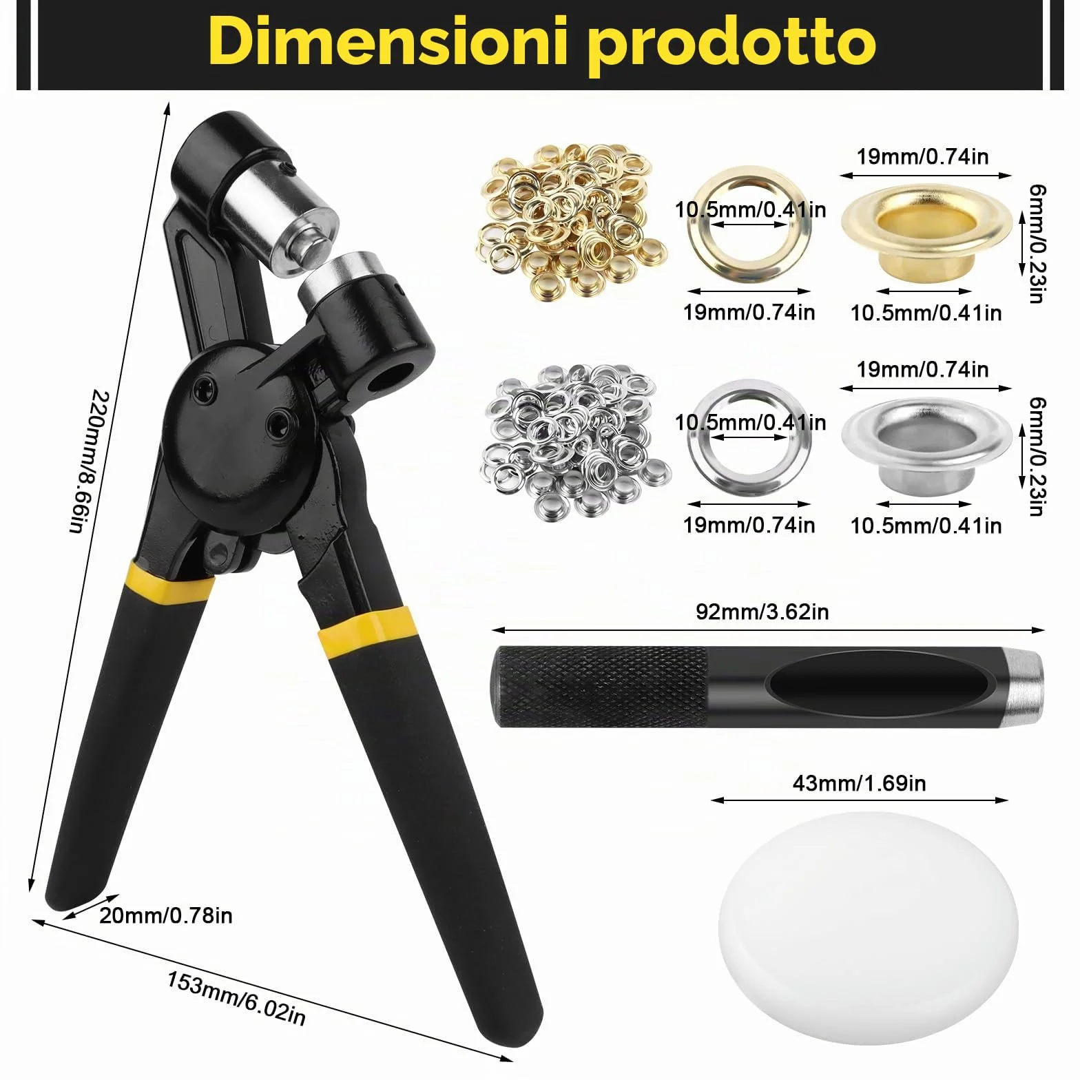 talifoca Pressa per occhielli manuale portatile 3/8 pollici con 300 occhielli 10 mm per telone pelle tessuto