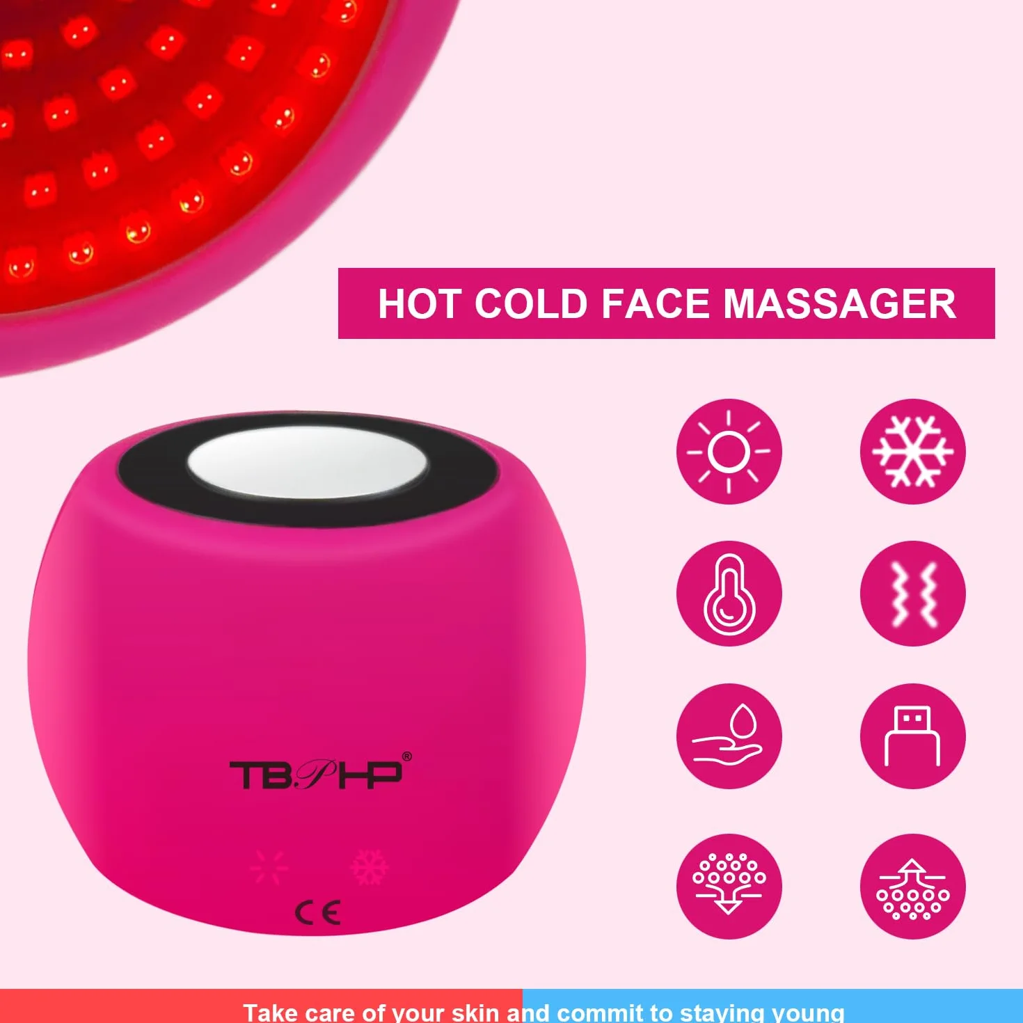 Massaggiatore facciale a caldo e a freddo 2 in 1 luce-rossa, apparecchio wireless multifunzione per il viso, massaggiatore elettrico per il viso e per il collo