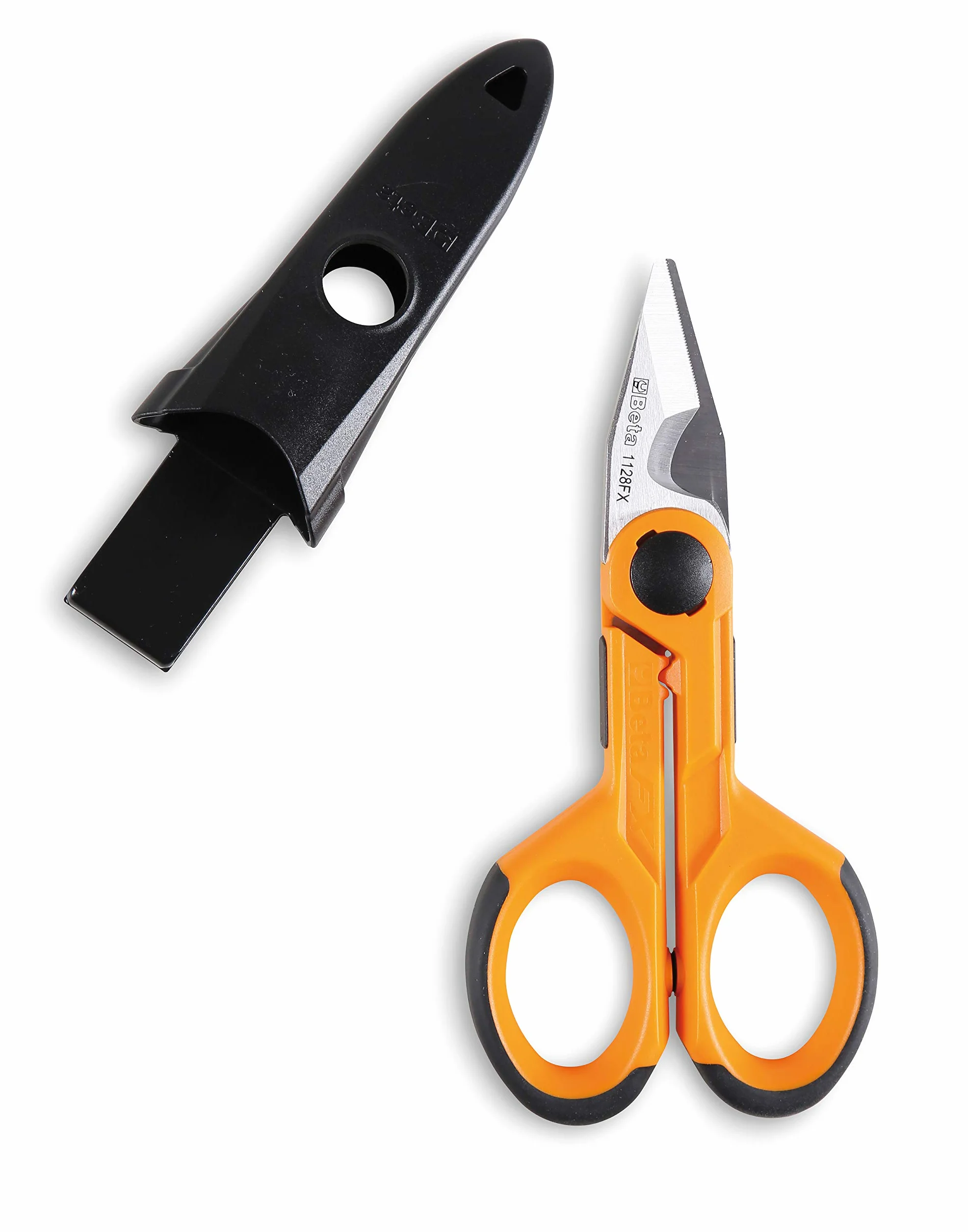 Forbici da Elettricista Professionali 1128FX Lama Dritta Acciaio Inox Microdentatura Gola Tranciacavo Crimpatore Custodia Cintura