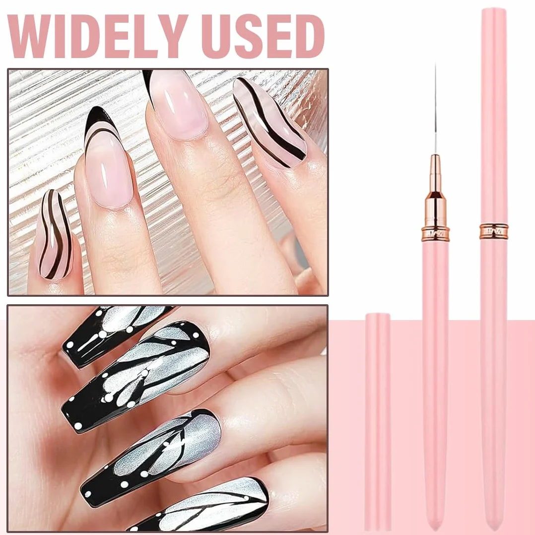YAYNO Set Pennelli per Nail Art 5 Pezzi Pennelli dimensioni 6/9/12/15/18 mm Disegnare Linee Fini Attrezzo per Unghie Pennelli Liner di Precisione per disegnare e punteggiare le unghie