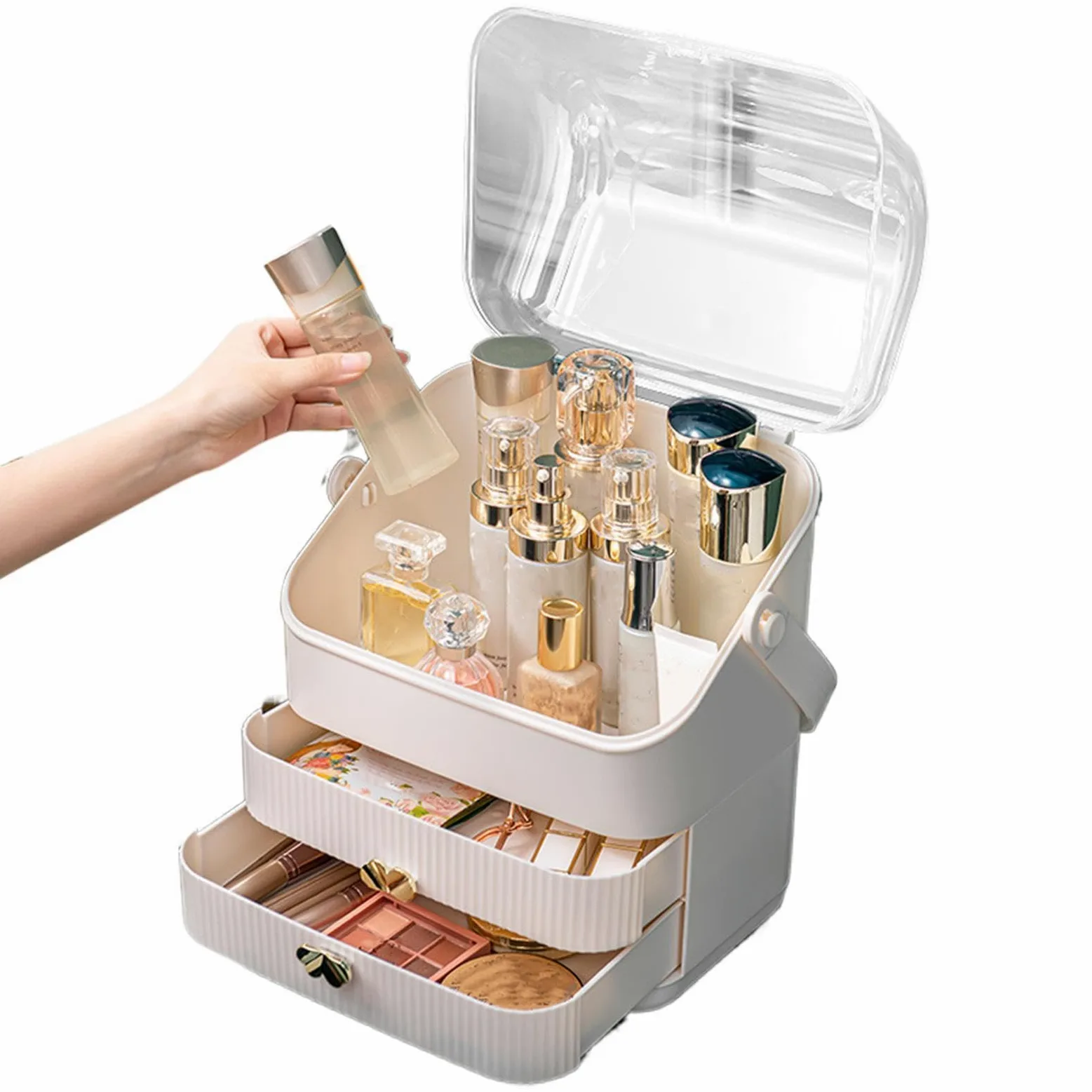 Generico Organizer Per Trucchi Da Piano Espositori Per Pennelli Cosmetici | Grande organizer makeup impermeabile antipolvere coperchio trasparente Per Toeletta Ufficio Dormitorio Bagno Lavabo