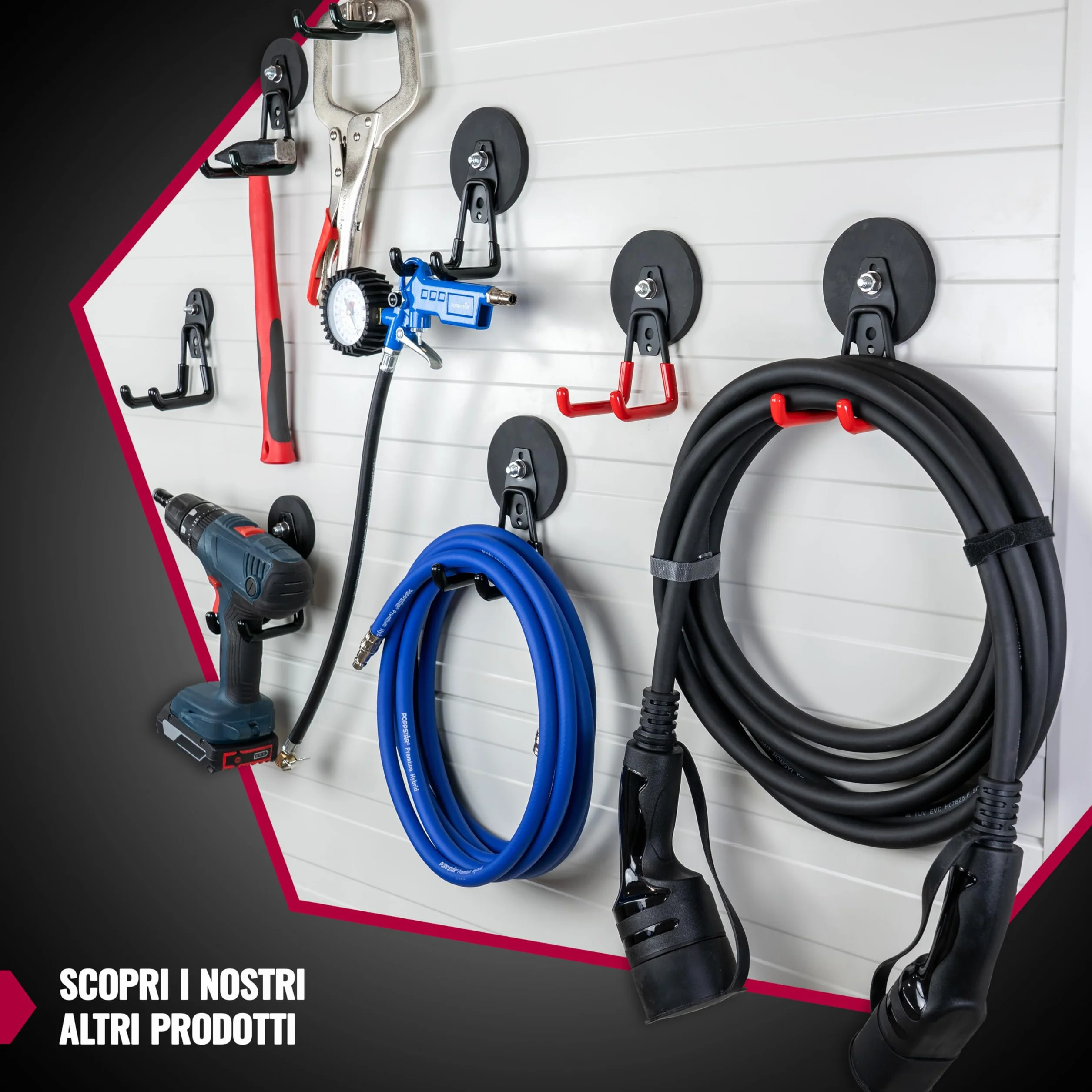 POPPSTAR Ganci magnetici per garage Ø 88 mm 42 kg 80 mm nero