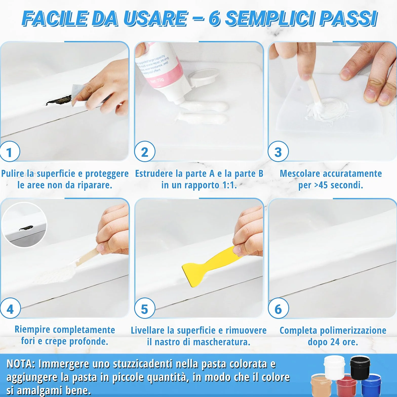 TUFINEIN Kit Riparazione Vasca da Bagno 140g Ceramica Smalto Porcellana