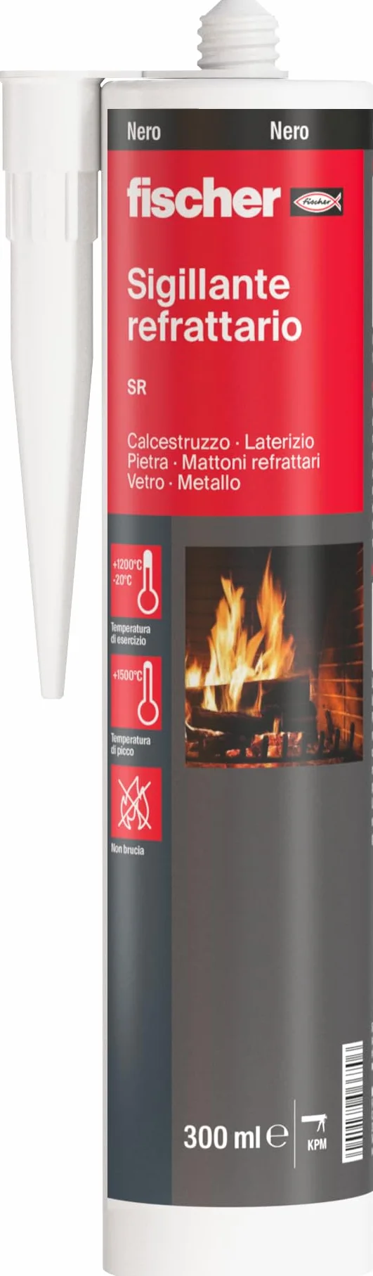 Fischer Sigillante Refrattario SR Nero 1200°C Resistente Calore Giunti Caminetti Stufe Forni