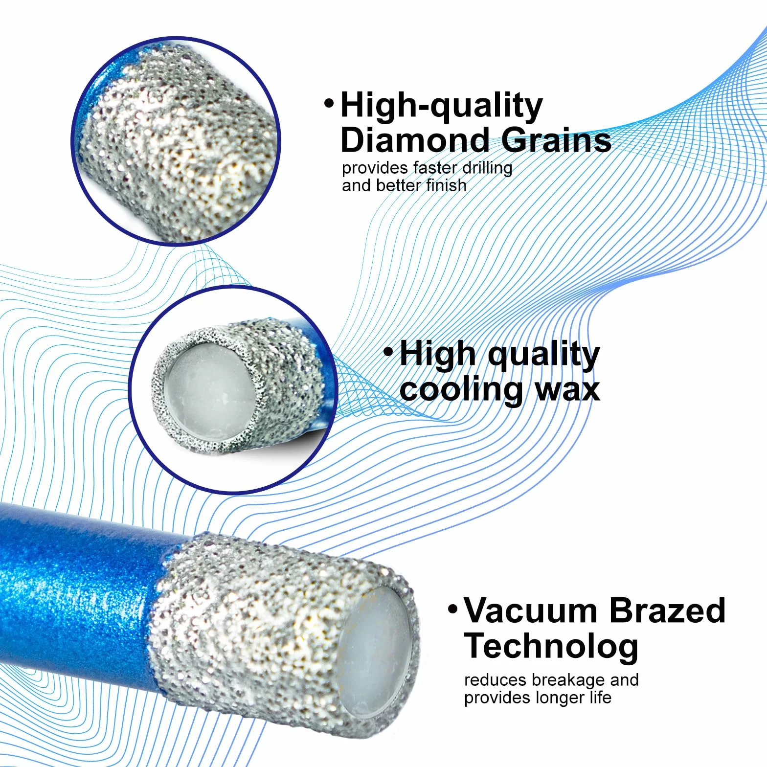 Set punte diamantate per piastrelle 6-8-10 mm fusto esagonale ceramica granito vetro