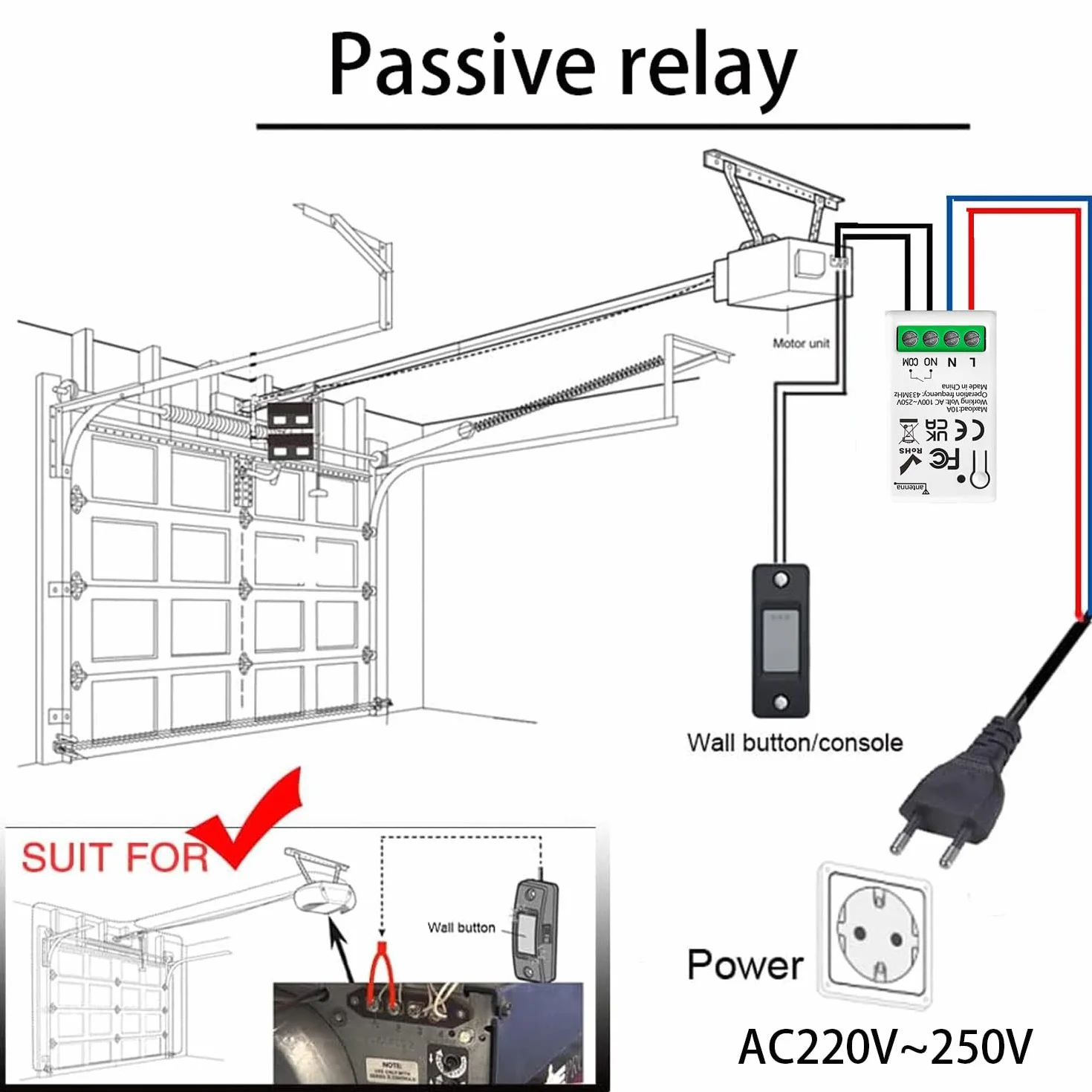 433 MHz AC 220V 230V 1 Canale Interruttore Remoto Wireless Modulo Ricevitore Rele RF con 5 Trasmettitori