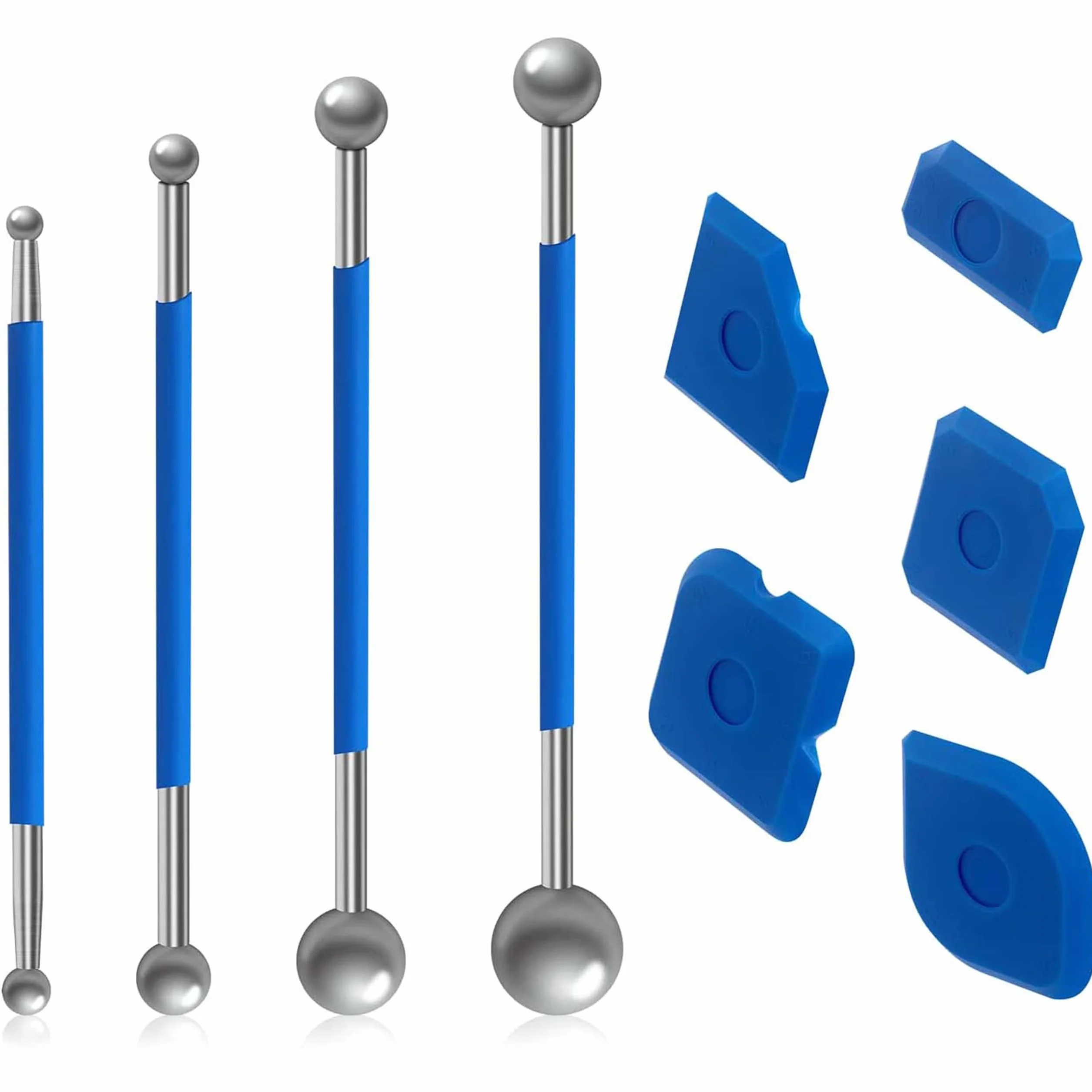 Set di 9 utensili per guarnizioni, 4 spatole metallo e 5 estrattori silicone, kit lisciatura giunti bagno cucina