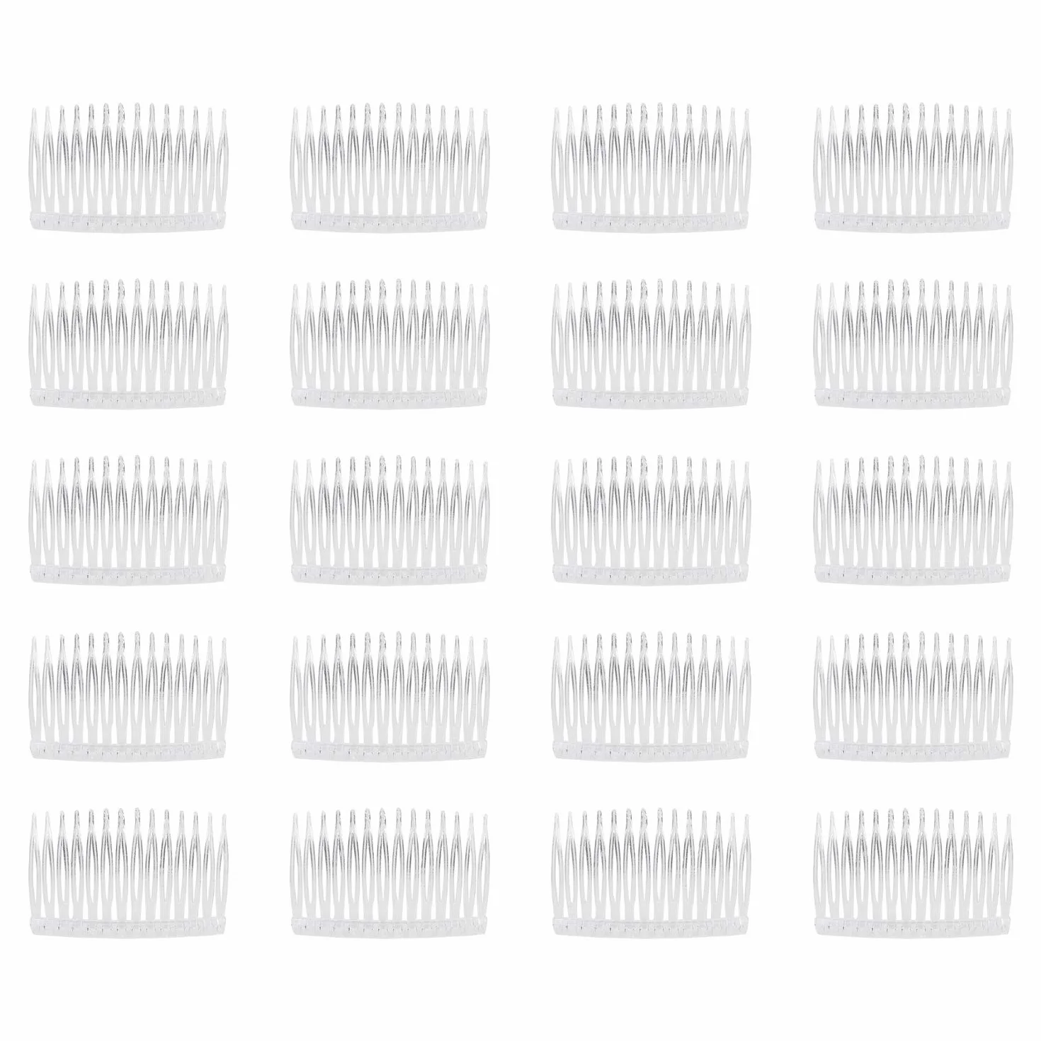 Confezione da 20 piccoli pettini laterali in plastica trasparente con denti lunghi, forcine per capelli, fermagli per capelli, per donne, velo da sposa, decorativo, fai da te, accessori per chignon