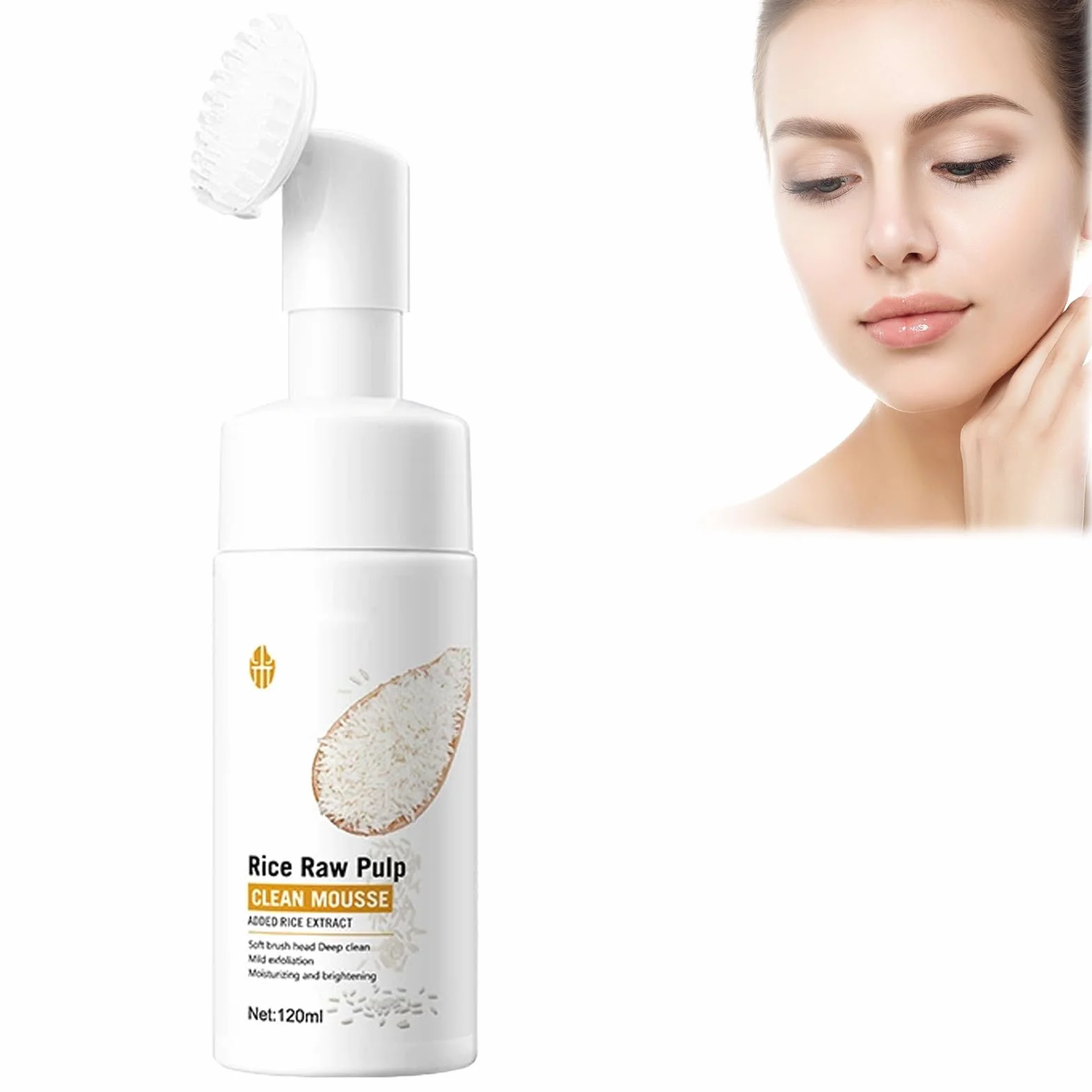 Schiuma Detergente Al Riso, Schiuma detergente per Riso, Cleanser Gesicht,Pulizia Del Viso Al Riso Con Spazzola In Silicone, Schiuma per la Cura Contro la Pelle Sporca Del Viso Cleanser-4