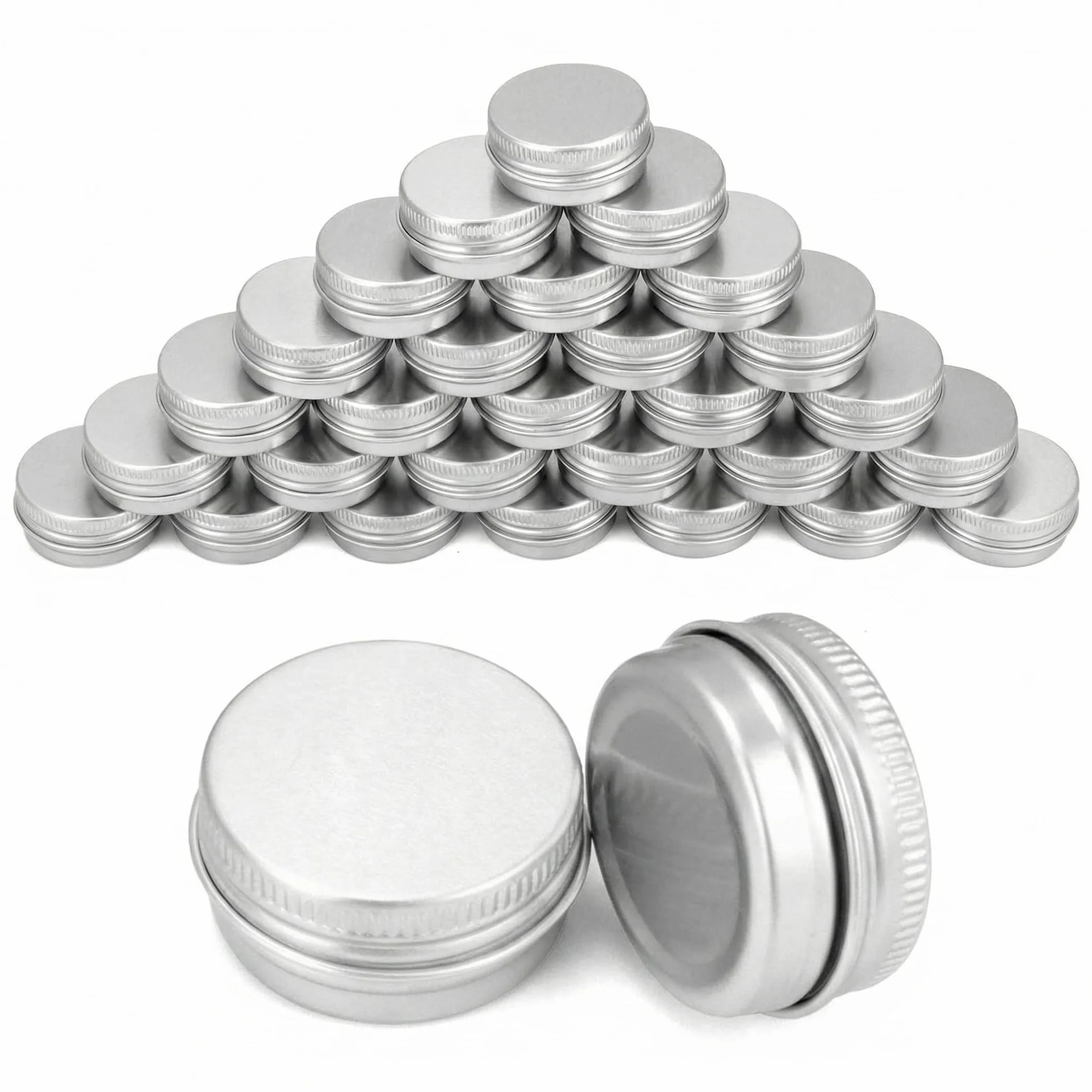 QWORK® 30 pezzi Vasetti Alluminio con coperchi, Barattoli vuoti rotondi per assortimento di gioielli per lozione crema (30ml)