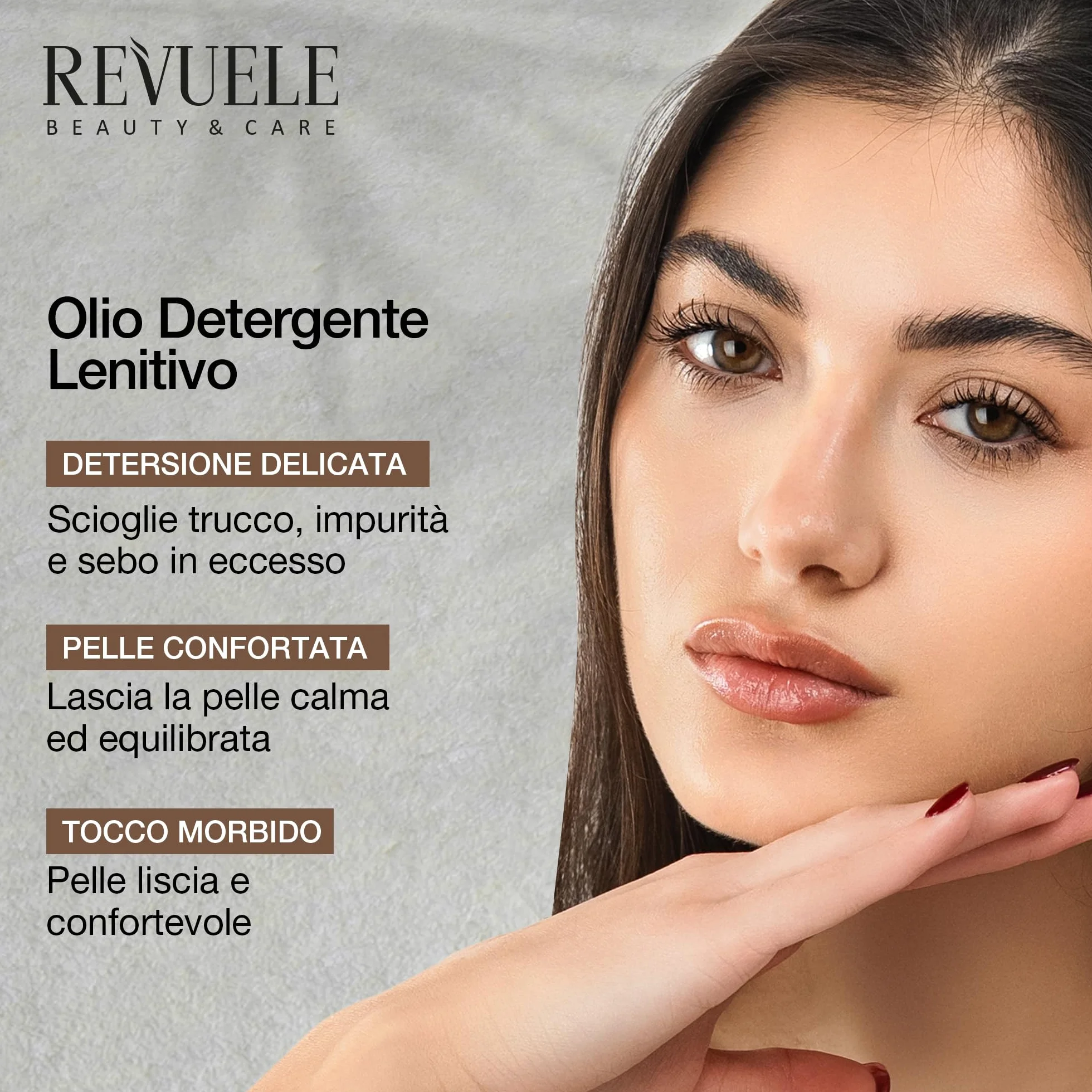 REVUELE Olio Detergente Lenitivo – Struccante Viso & Occhi con Oli Naturali, Pelle Sensibile, Trasforma in Schiuma, Rimuove Trucco, Sebo e Residui di Solari, Idrata e Lenisce, 150 ml