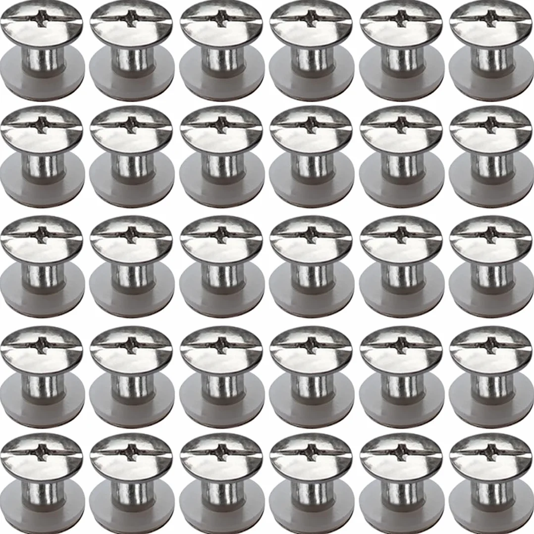 Rivetti a Vite Chicago M5 x 6 mm Set 30 Pezzi Argento per Borse Libri Zaini