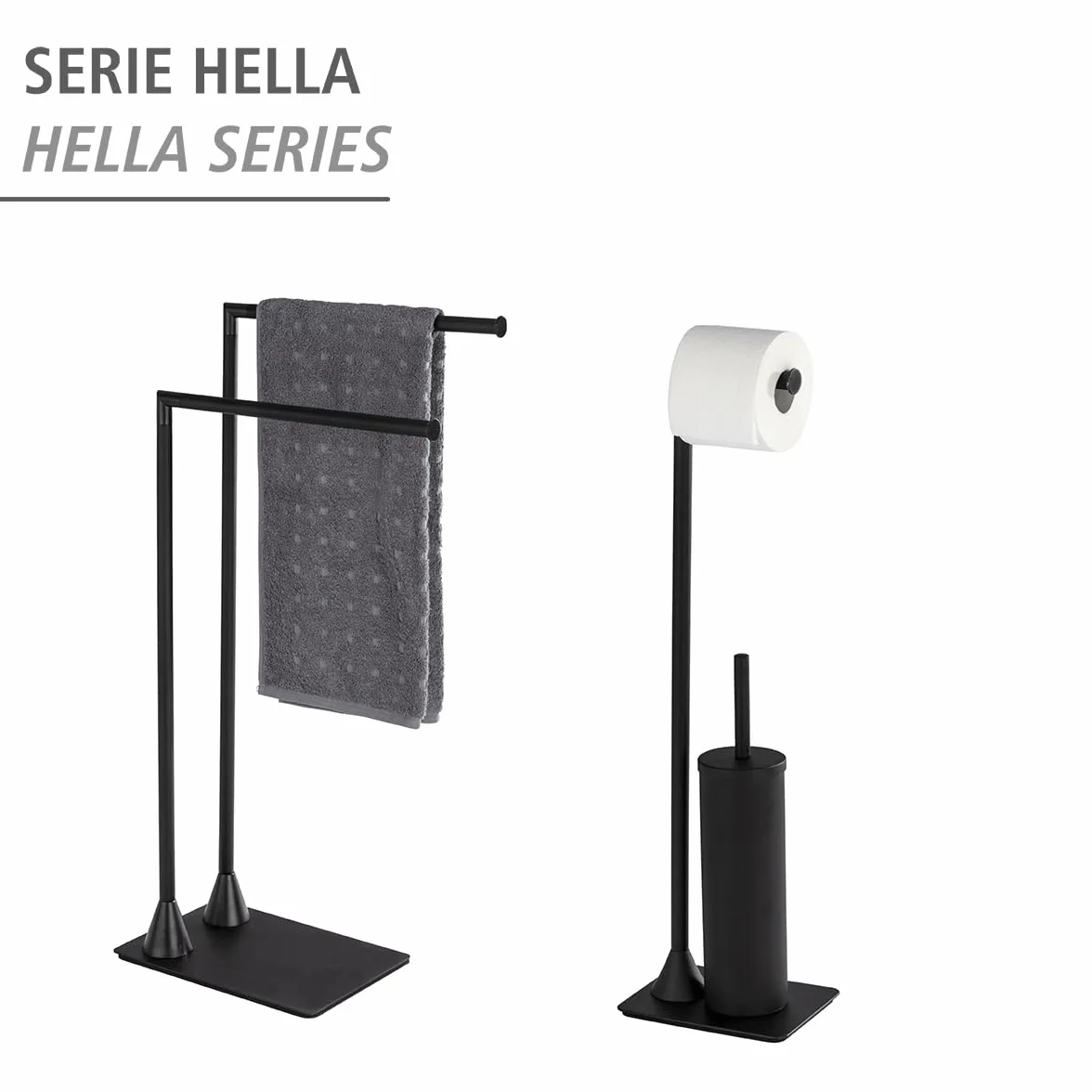 WENKO Piantana portasalviette Hella Stender portabiti, Acciaio, 43.5 x 78.5 x 20 cm, Nero