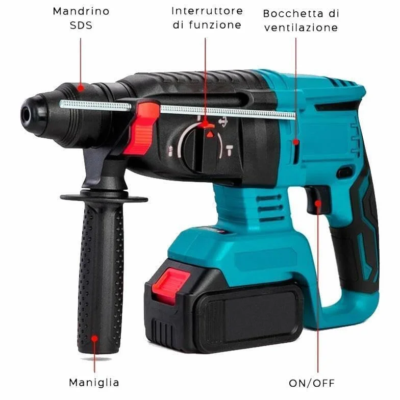 Kit Completo Professionale 3 in 1 Trapano Tassellatore Avvitatore ad Impulsi Smerigliatrice a Batteria 700W Due Batterie 4000 mAh Valigetta