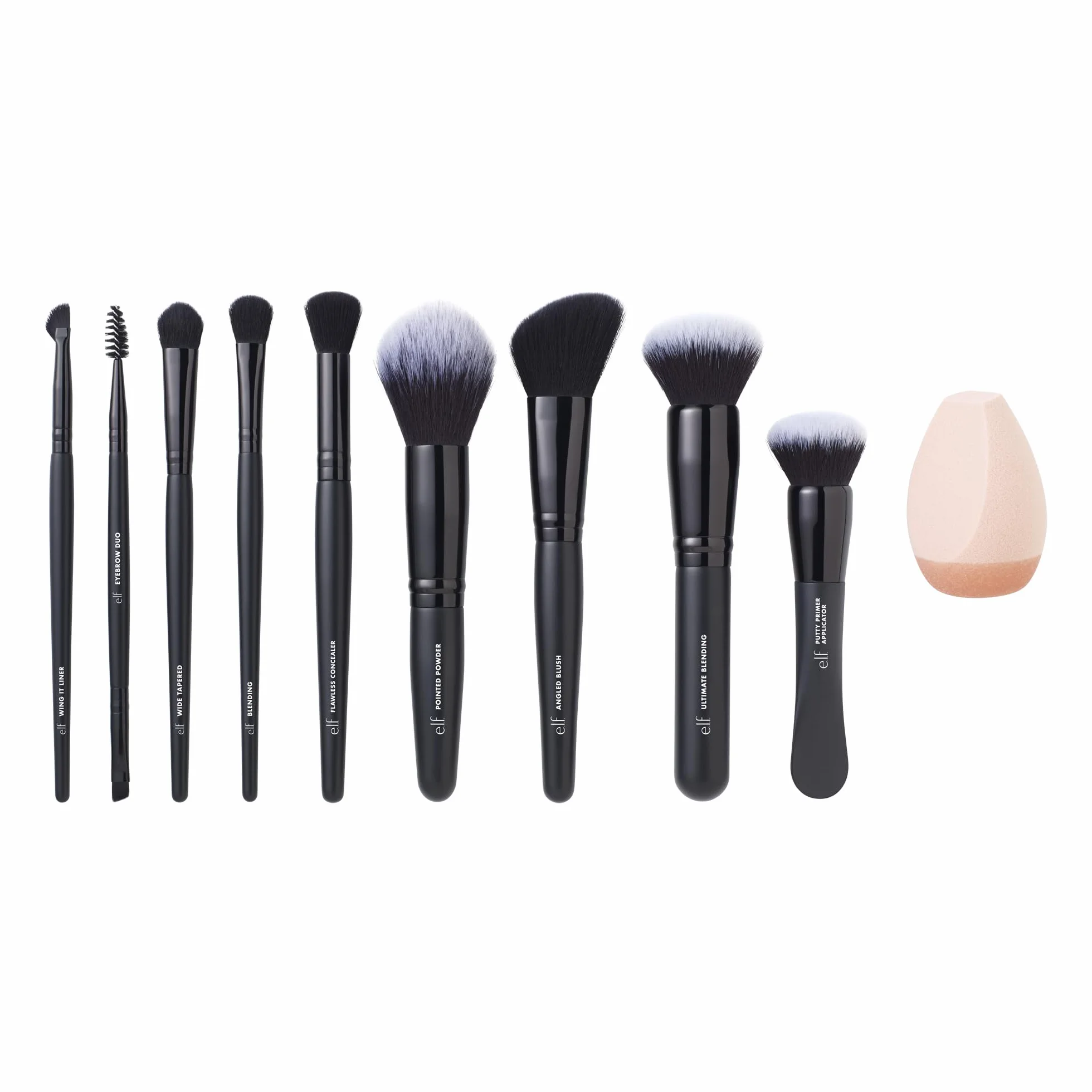 e.l.f. Ten Out Of Ten Brush Set, set di 10 pennelli per make-up viso, occhi, sopracciglia e altro, realizzati con setole sintetiche, prodotto vegano e non testato sugli animali