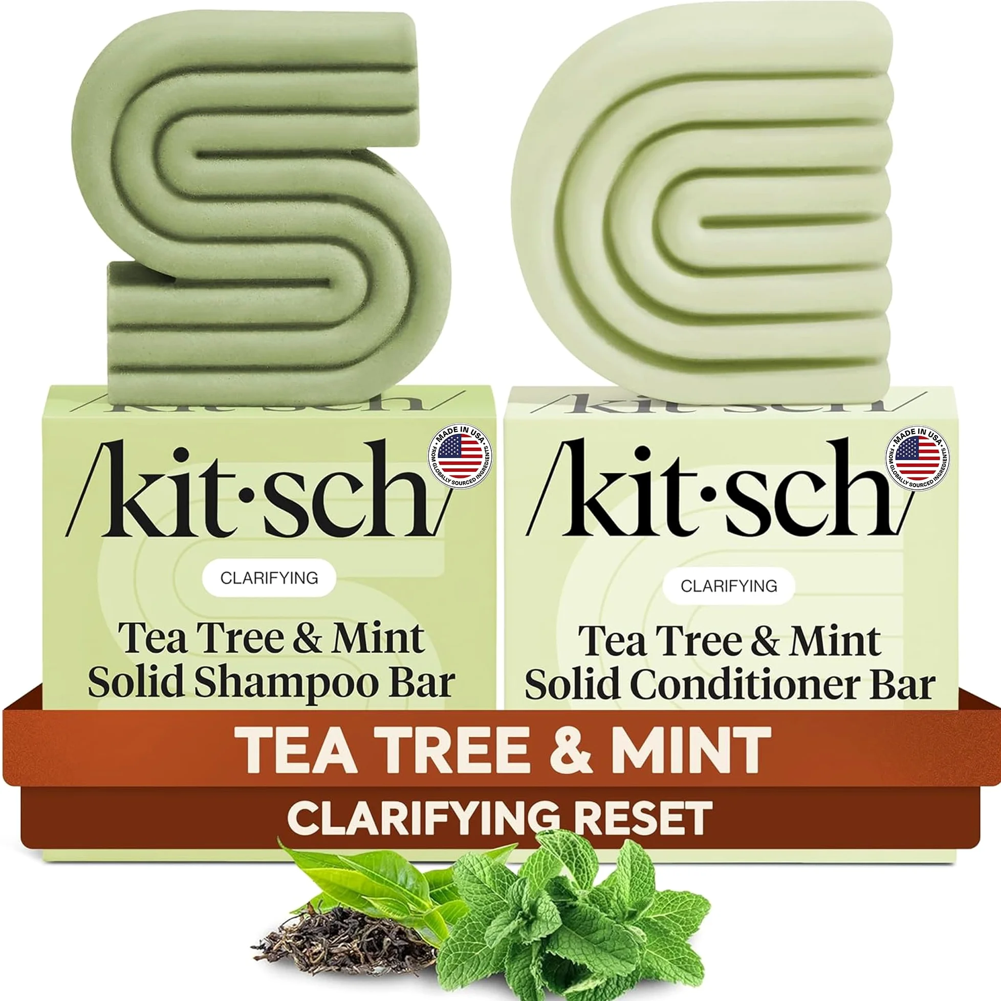 Kitsch Tea Tree Shampoo & Balsamo Set - Shampoo Antiforfora Bar & Balsamo Bar - Cura dei capelli per tutti i tipi di capelli - Senza parabeni, solfati e silicone - 2 pezzi