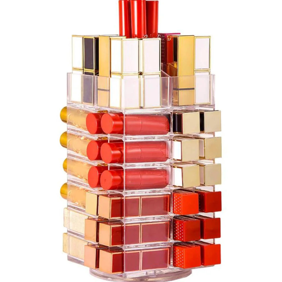 Organizzatore di Rossetti Trucco Acrilico Conservazione di bellezza | 53 Spazio Espositore per Rossetto Supporto per Rotazione a 360 ° per Supporto per Smalto per Labbra
