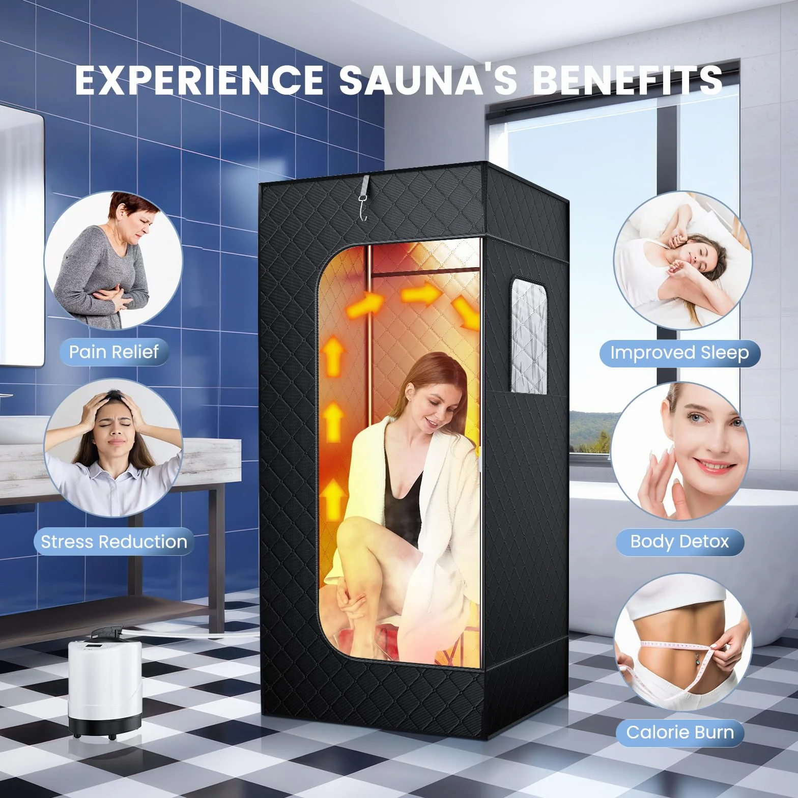 Sauna Portatile 180×80×80 cm 2.6L Vapore 9 Livelli Calore Riscaldamento Rapido 3 Minuti Sedia Pieghevole Telecomando