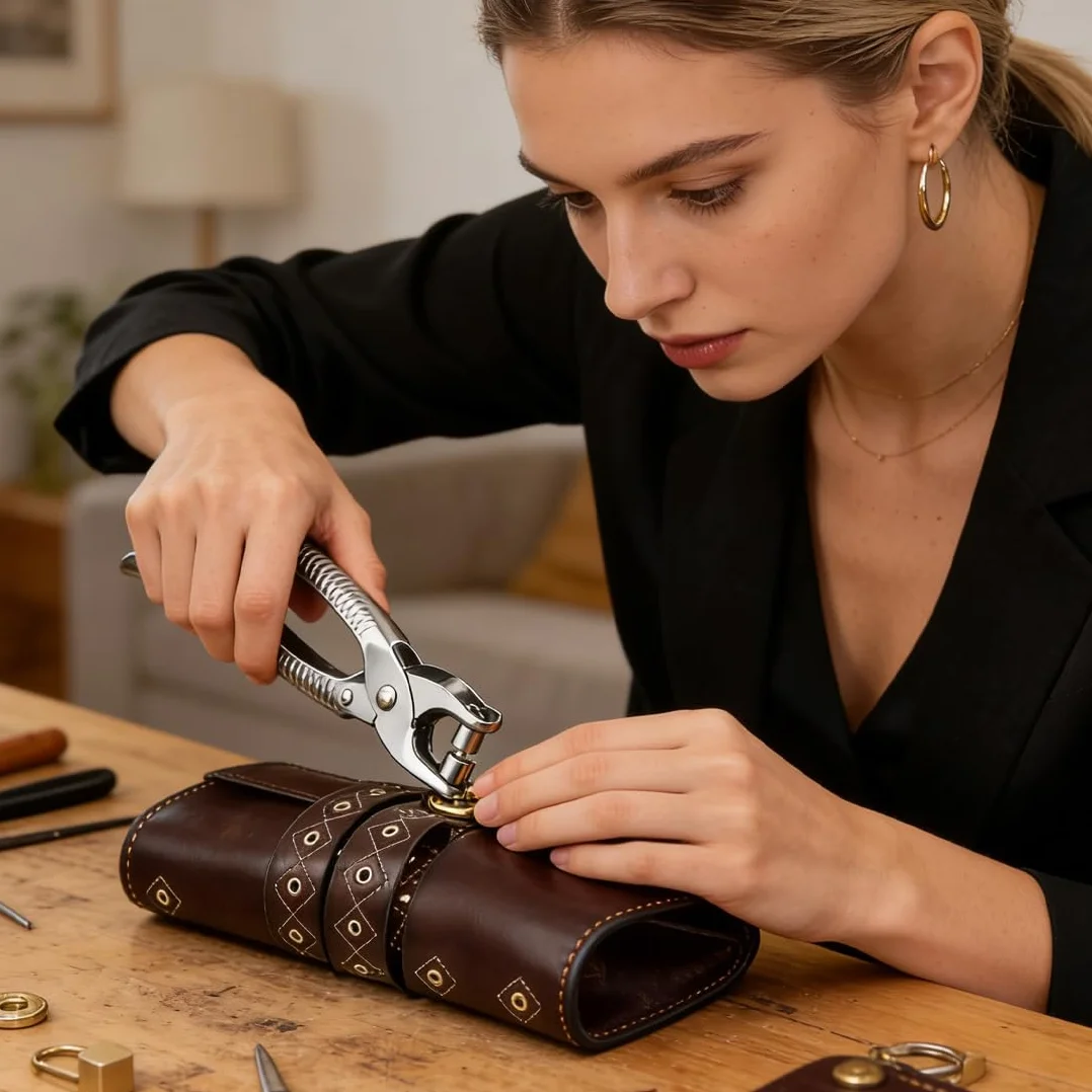 Occhiellatrice Manuale Professionale con 100 Occhielli in Metallo per Teloni, Tessuti e Scarpe